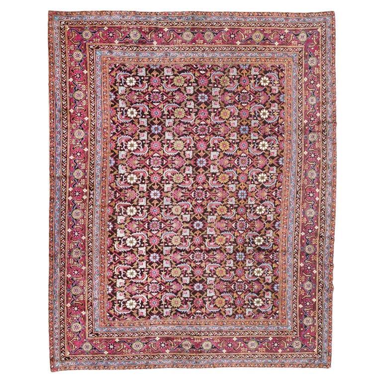 Antique Agra Rug from India with Palmette Pattern Handmade in Wool, circa 1900