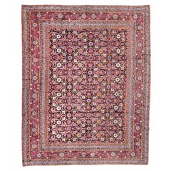 Antique Agra Rug from India with Palmette Pattern Handmade in Wool, circa 1900