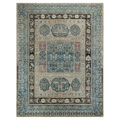 Tapis Agra ancien beige et sarcelle avec motifs floraux