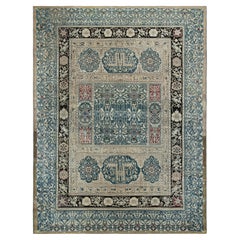 Antiker Agra-Teppich in Beige und Teal mit Blumenmuster