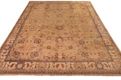 Antique Agra Rug in Beige-Brown and Red Floral Pattern by Rug & Kilim