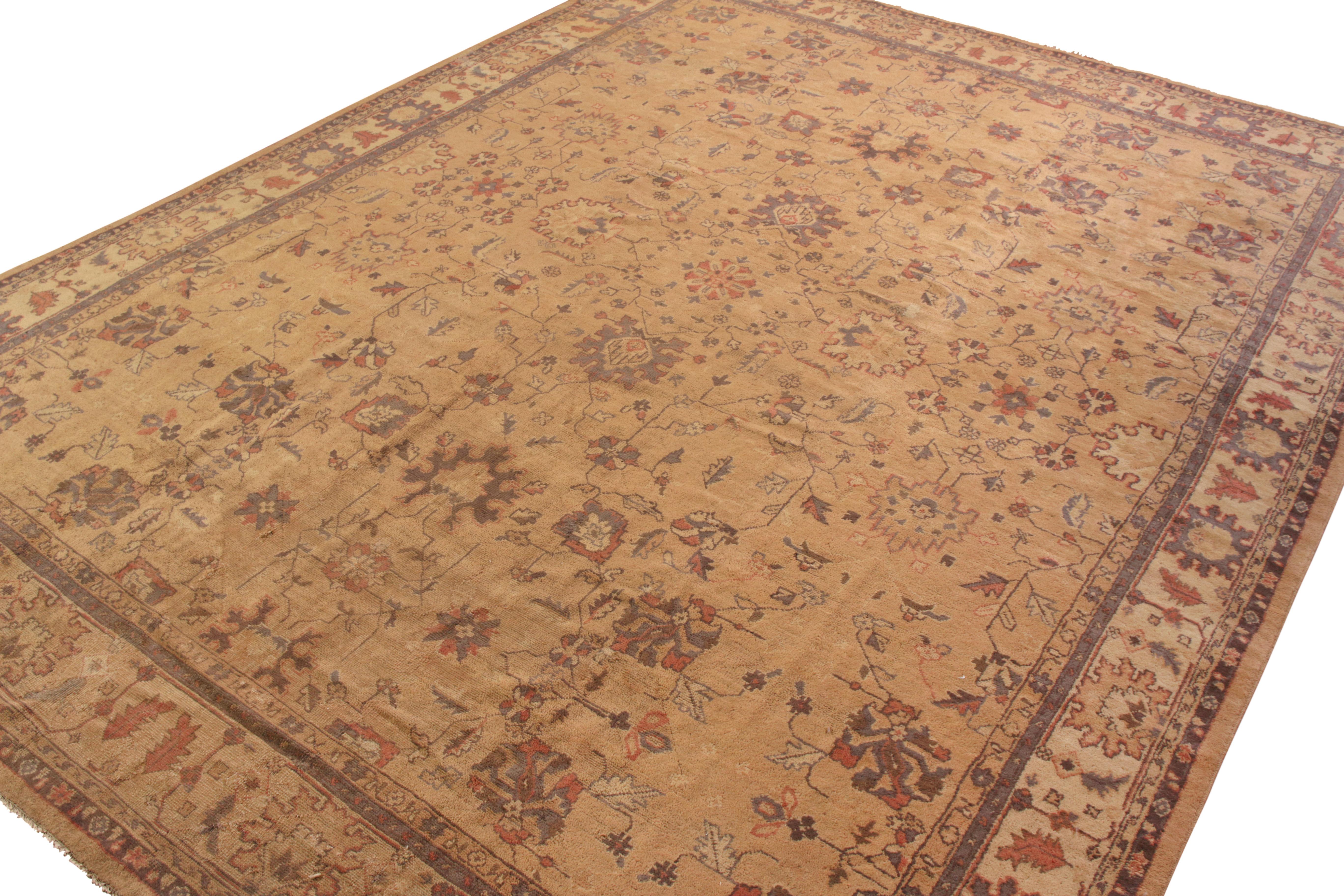 Indian Antique Agra Rug in Beige-Brown and Red Floral Pattern by Rug & Kilim For Sale