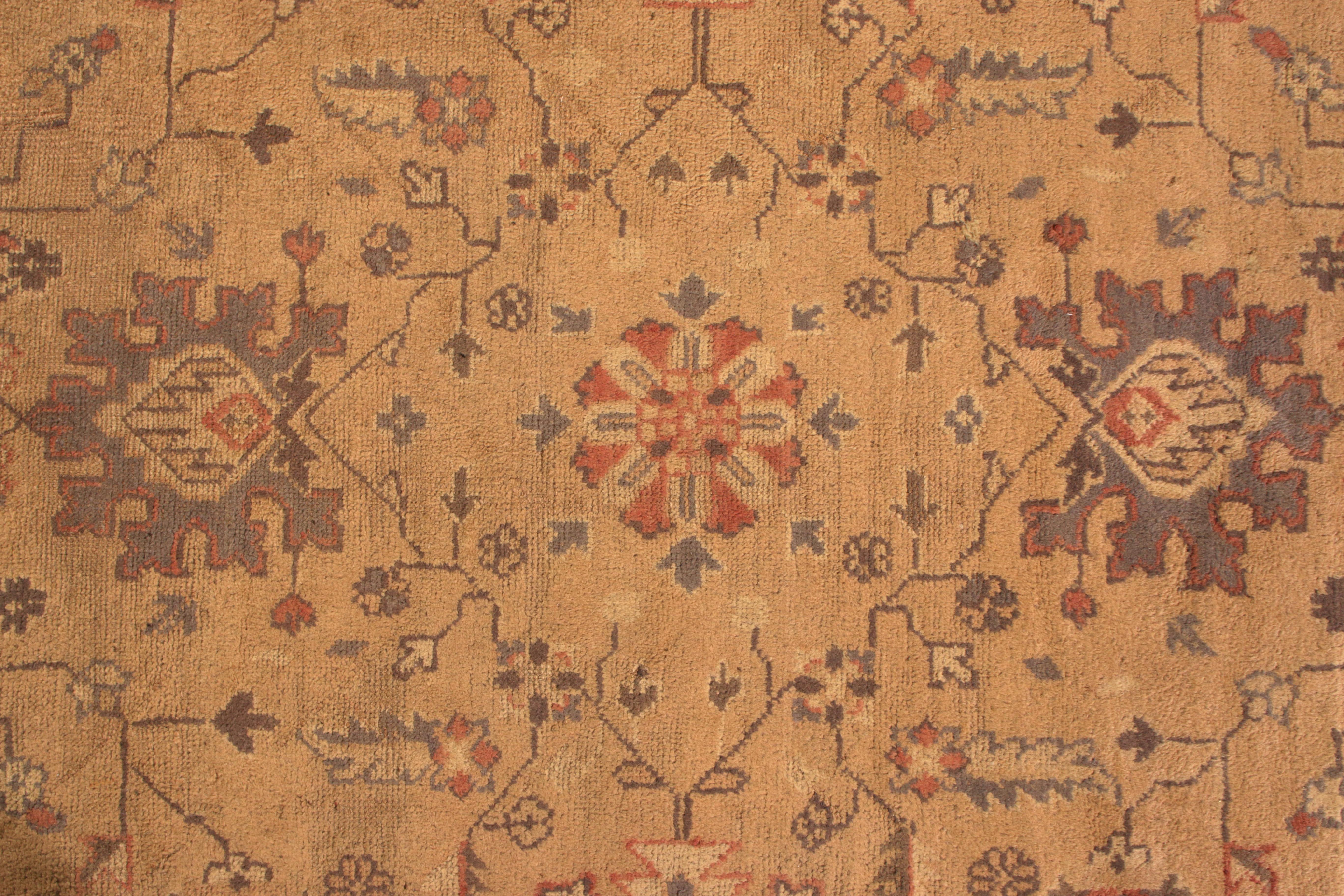 Hand-Knotted Antique Agra Rug in Beige-Brown and Red Floral Pattern by Rug & Kilim For Sale