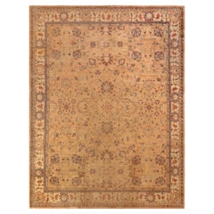Antique Agra Rug in Beige-Brown and Red Floral Pattern