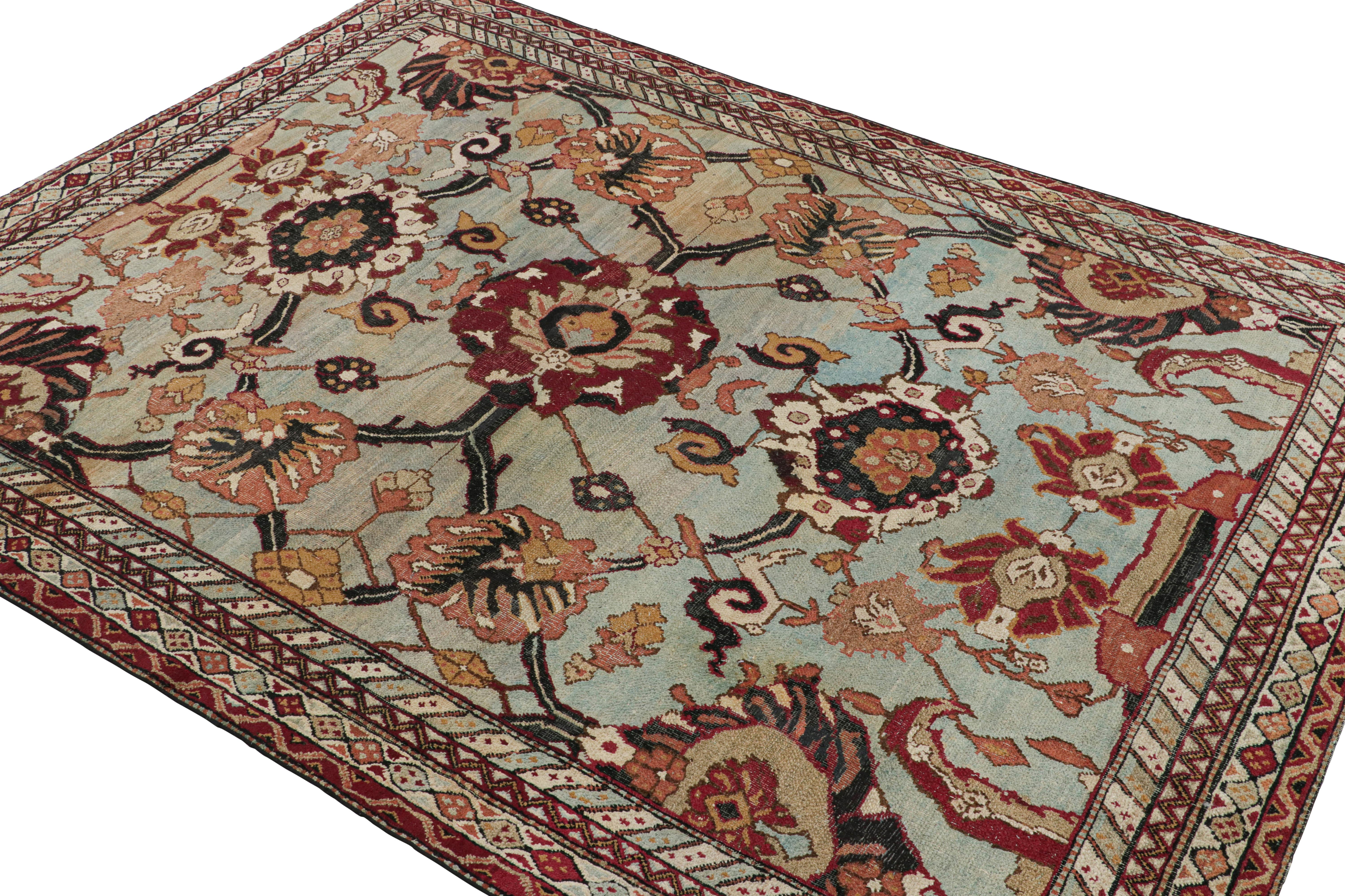 Indian Antique Agra Rug in Blue with Floral Patterns For Sale