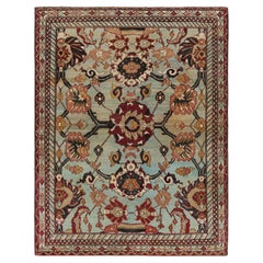 Antique Agra Rug in Blue with Floral Patterns