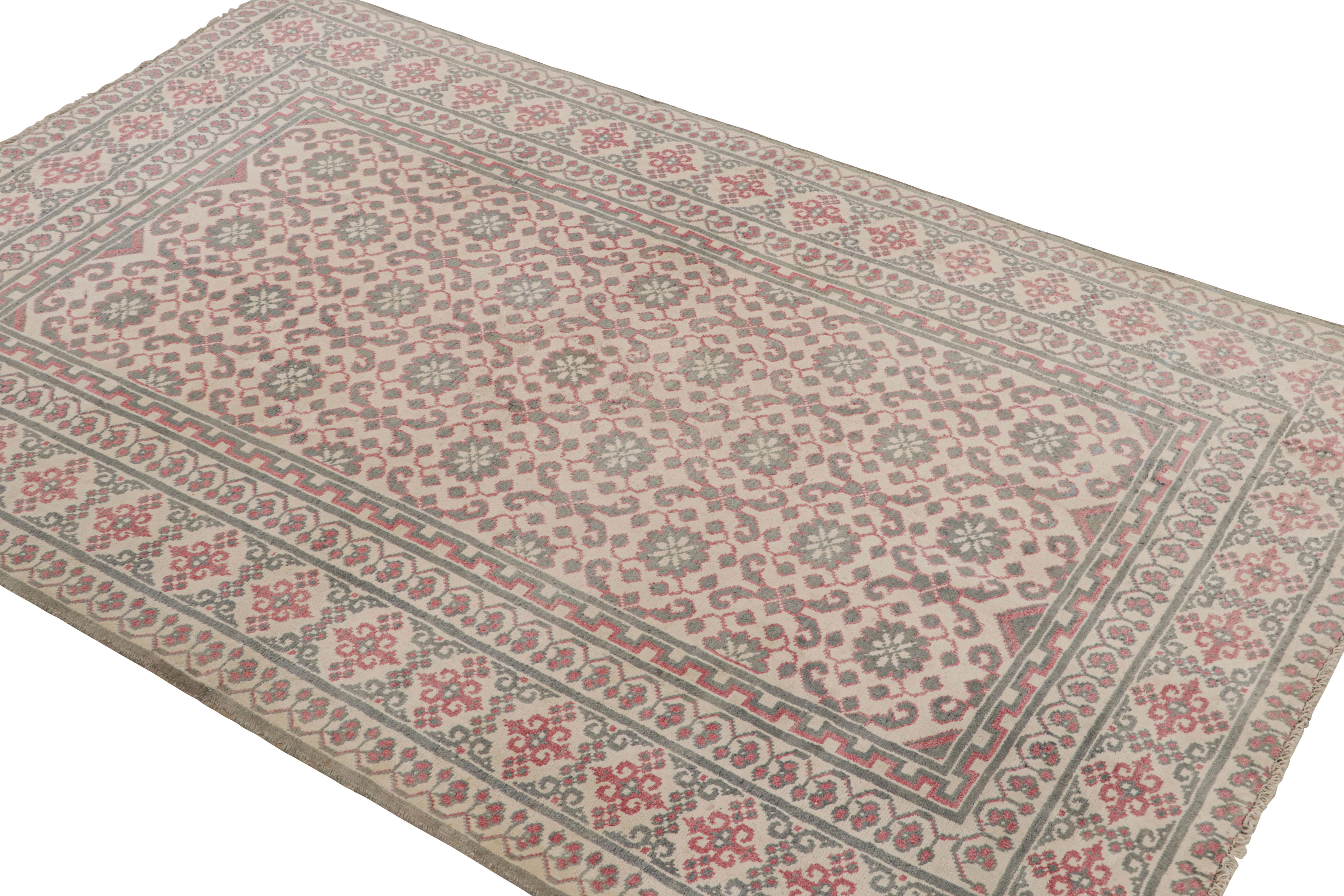 Hand-Knotted Antique Agra Rug in Cream with Gray and Red Floral Patterns, from Rug & Kilim For Sale