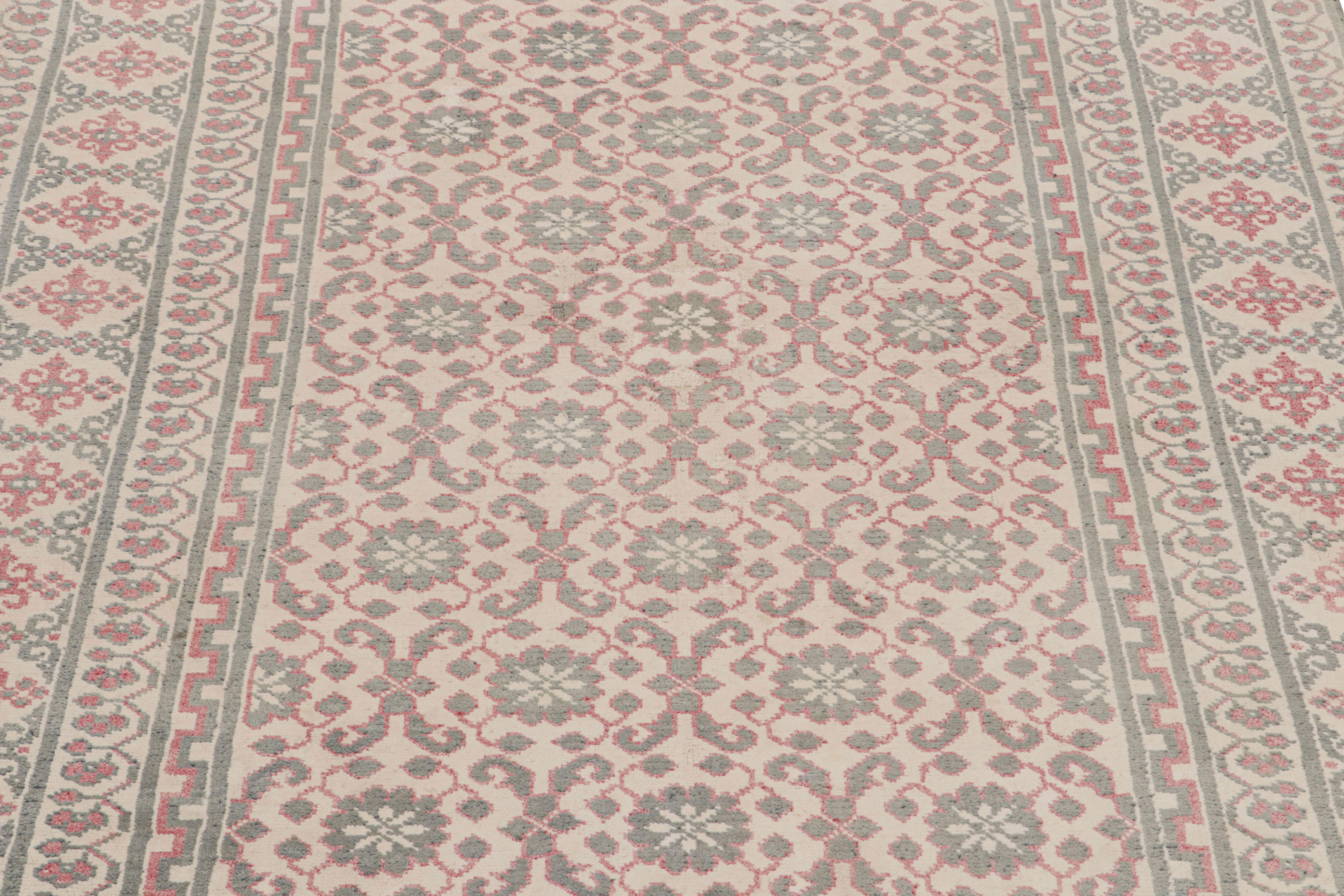 Antique Agra Rug in Cream with Gray and Red Floral Patterns, from Rug & Kilim In Good Condition For Sale In Long Island City, NY