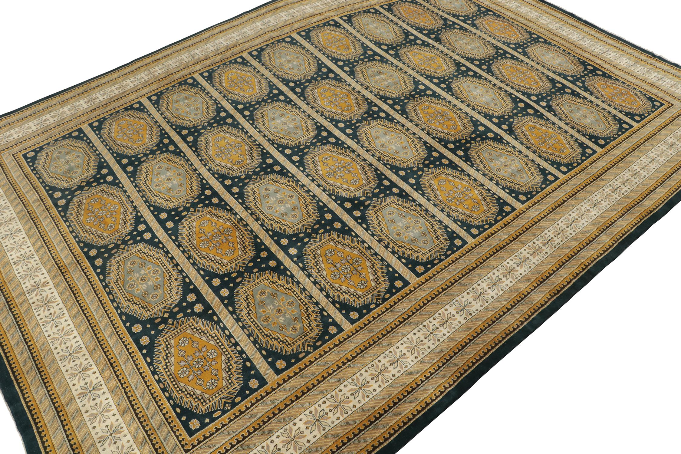 Indian Rare Antique Agra rug in Navy with Blue and Gold Medallions For Sale