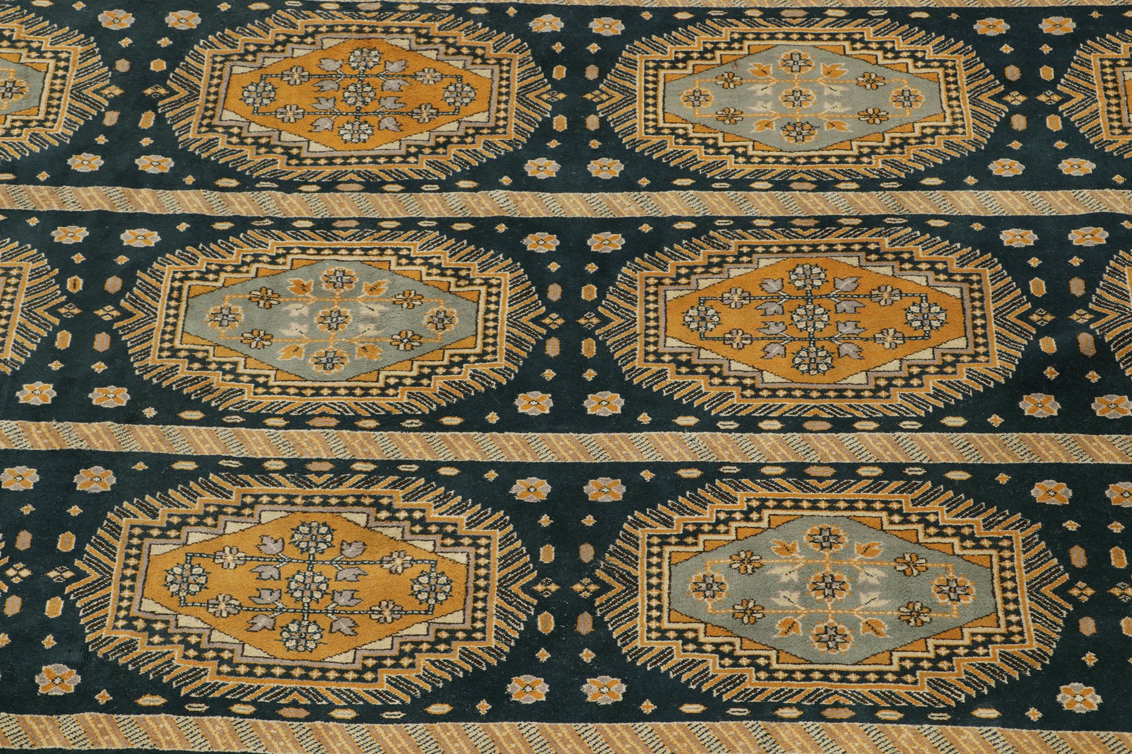 Early 20th Century Rare Antique Agra rug in Navy with Blue and Gold Medallions For Sale