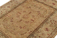 Antique Agra Rug in Gold and Brown with Floral Patterns