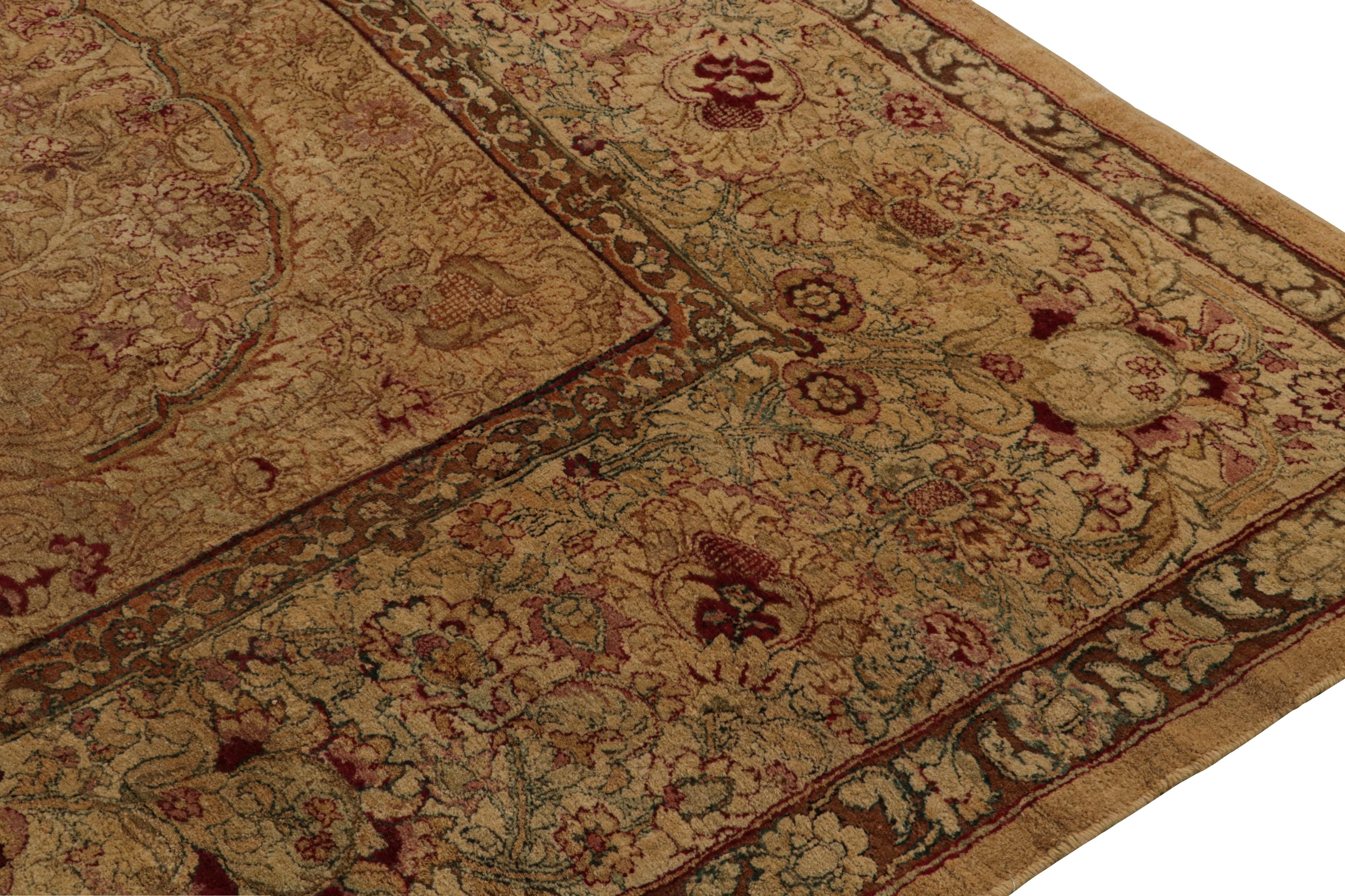 Antique Agra Rug in Gold and Brown with Floral Patterns In Good Condition For Sale In Long Island City, NY