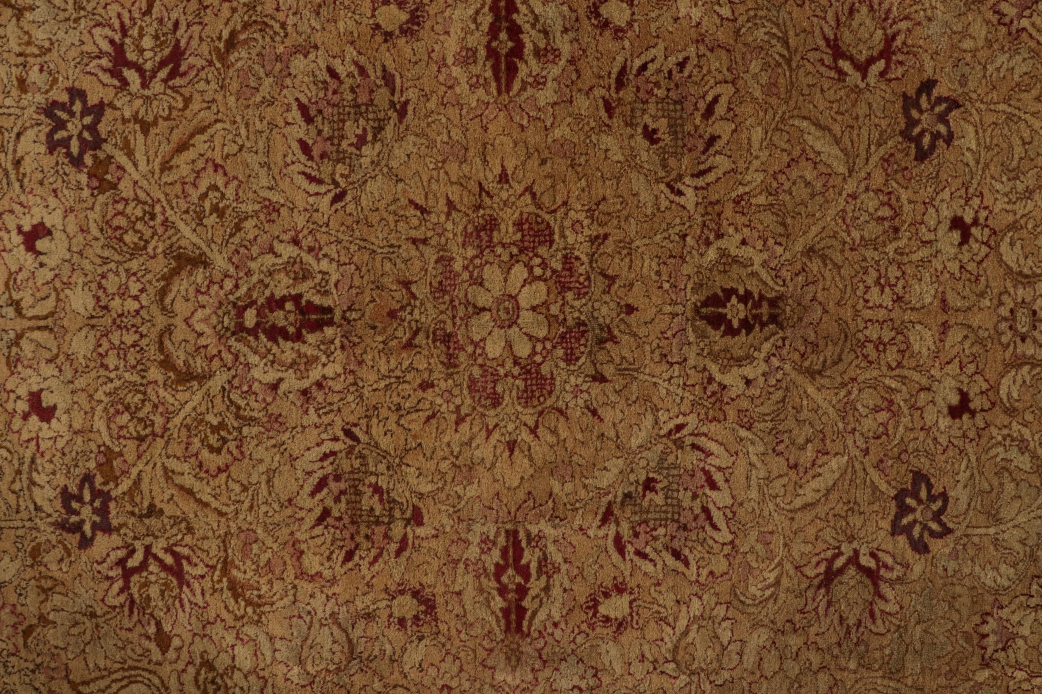 Late 19th Century Antique Agra Rug in Gold and Brown with Floral Patterns For Sale