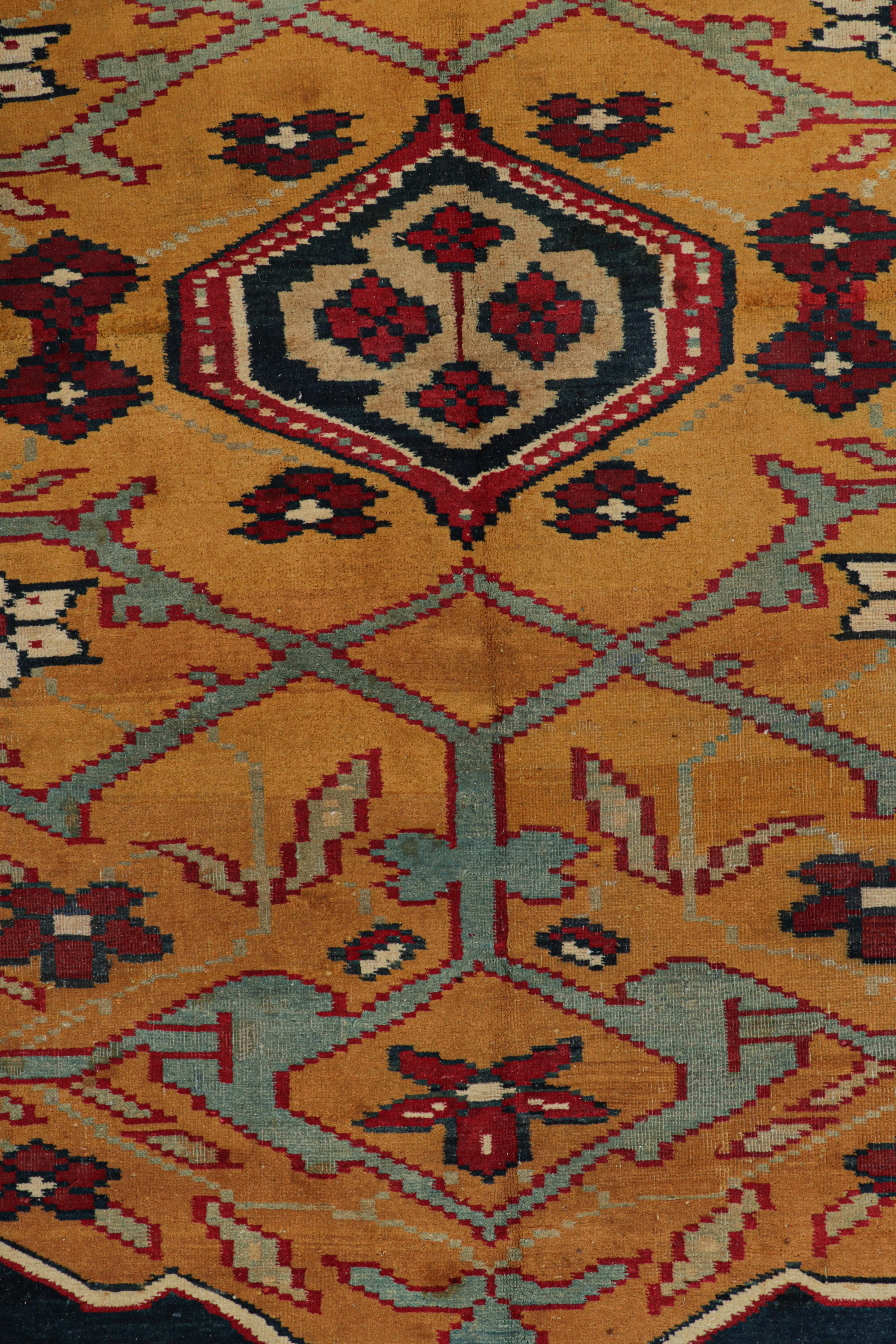 Indian Antique Agra Rug in Gold with Medallion and Floral Patterns, from Rug & Kilim For Sale