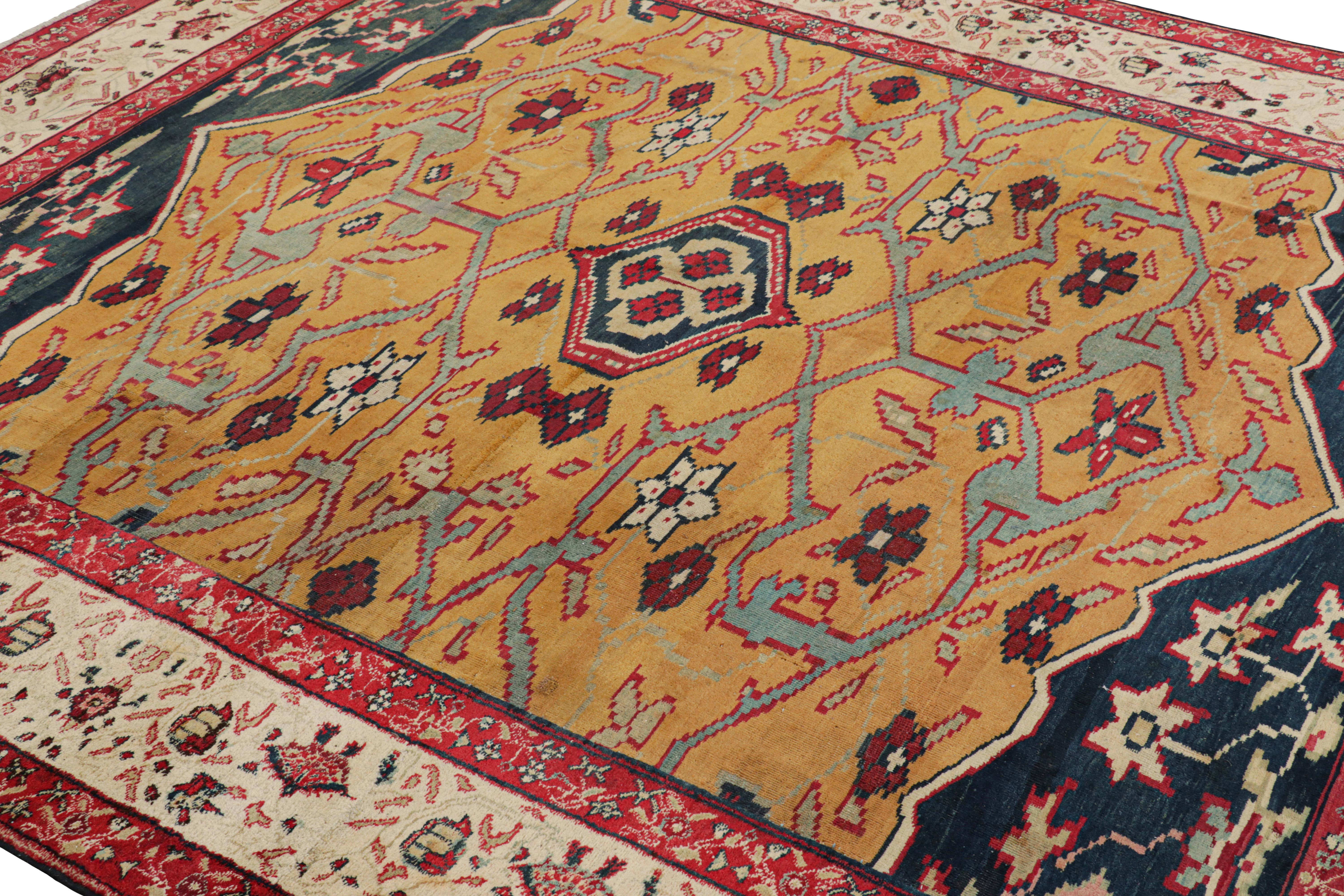 Hand-Knotted Antique Agra Rug in Gold with Medallion and Floral Patterns, from Rug & Kilim For Sale