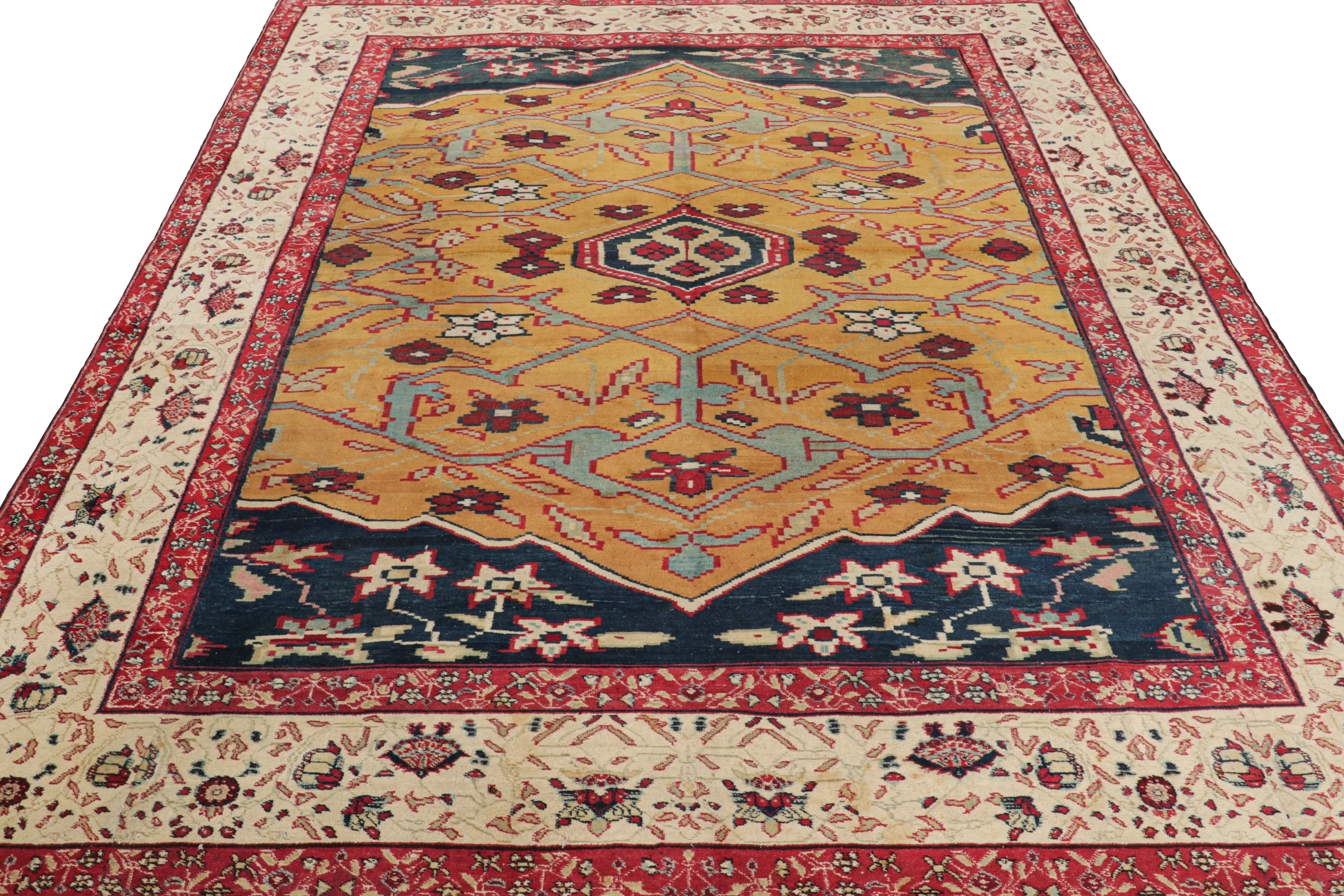 Antique Agra Rug in Gold with Medallion and Floral Patterns, from Rug & Kilim In Good Condition For Sale In Long Island City, NY