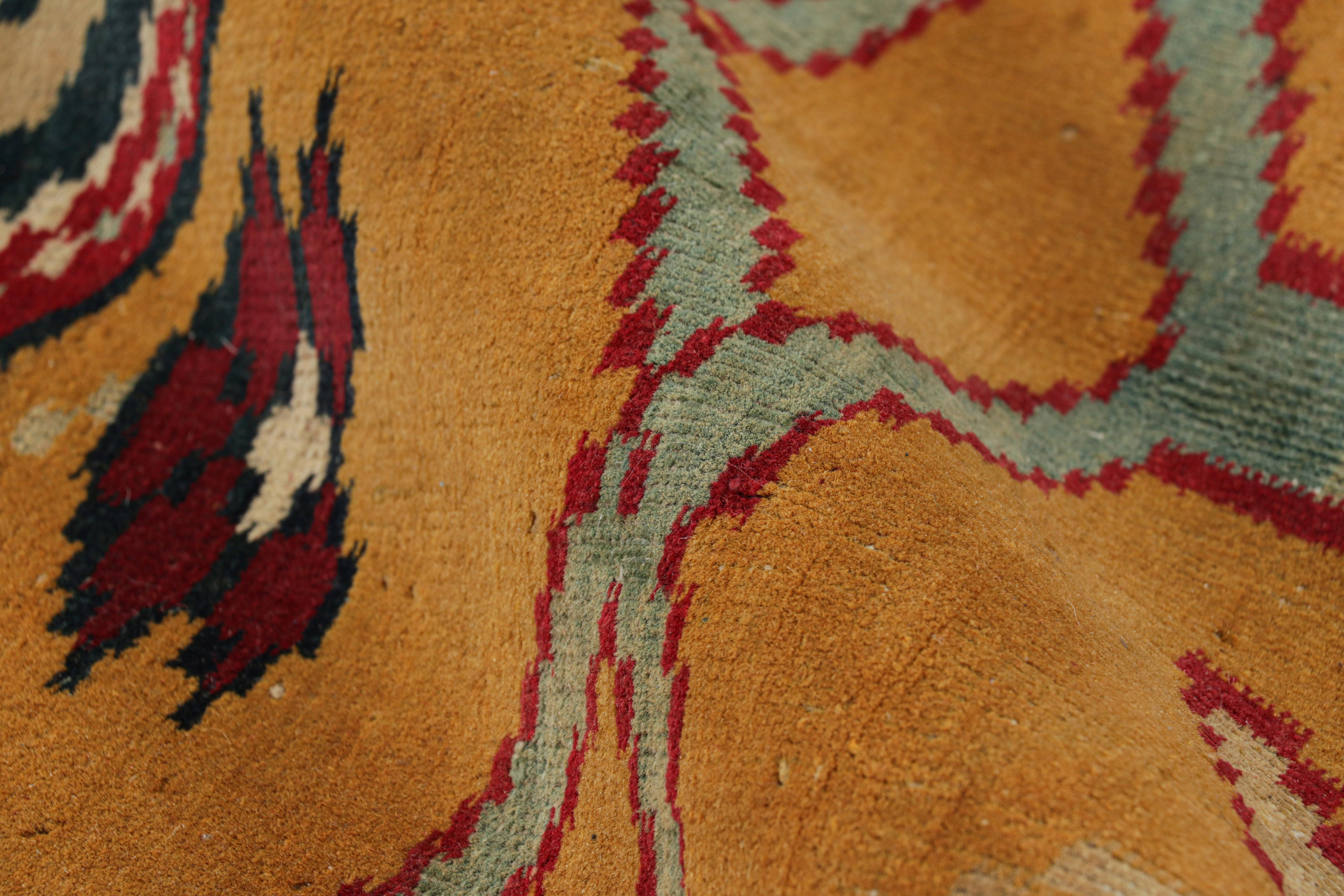 Wool Antique Agra Rug in Gold with Medallion and Floral Patterns, from Rug & Kilim For Sale