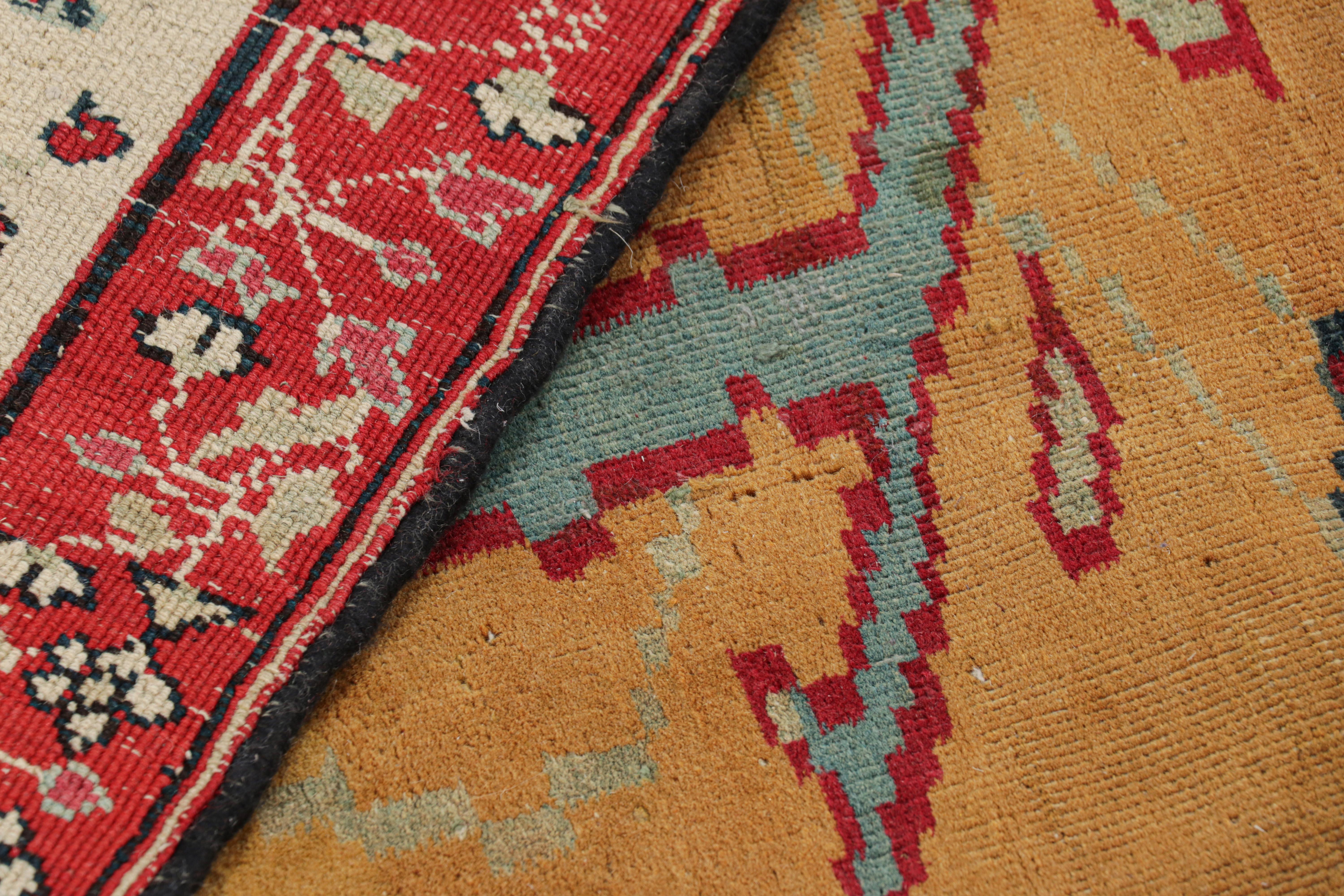 Antique Agra Rug in Gold with Medallion and Floral Patterns, from Rug & Kilim For Sale 1