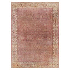 Tapis Agra ancien à motifs floraux roses et crèmes