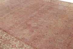 Antique Agra Rug in Pink and Cream Floral Patterns