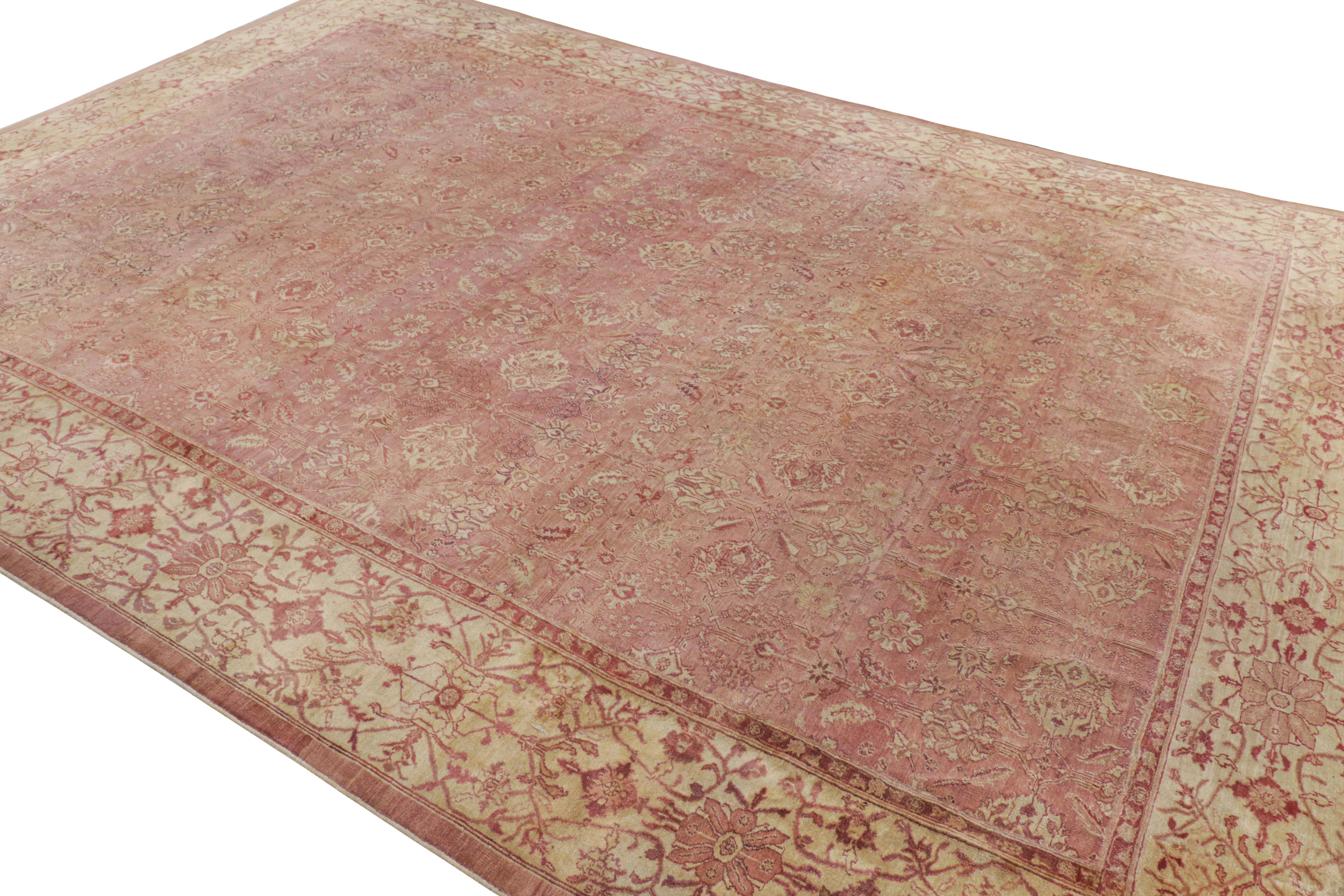 Late 19th Century Antique Agra Rug in Pink and Cream Floral Patterns For Sale