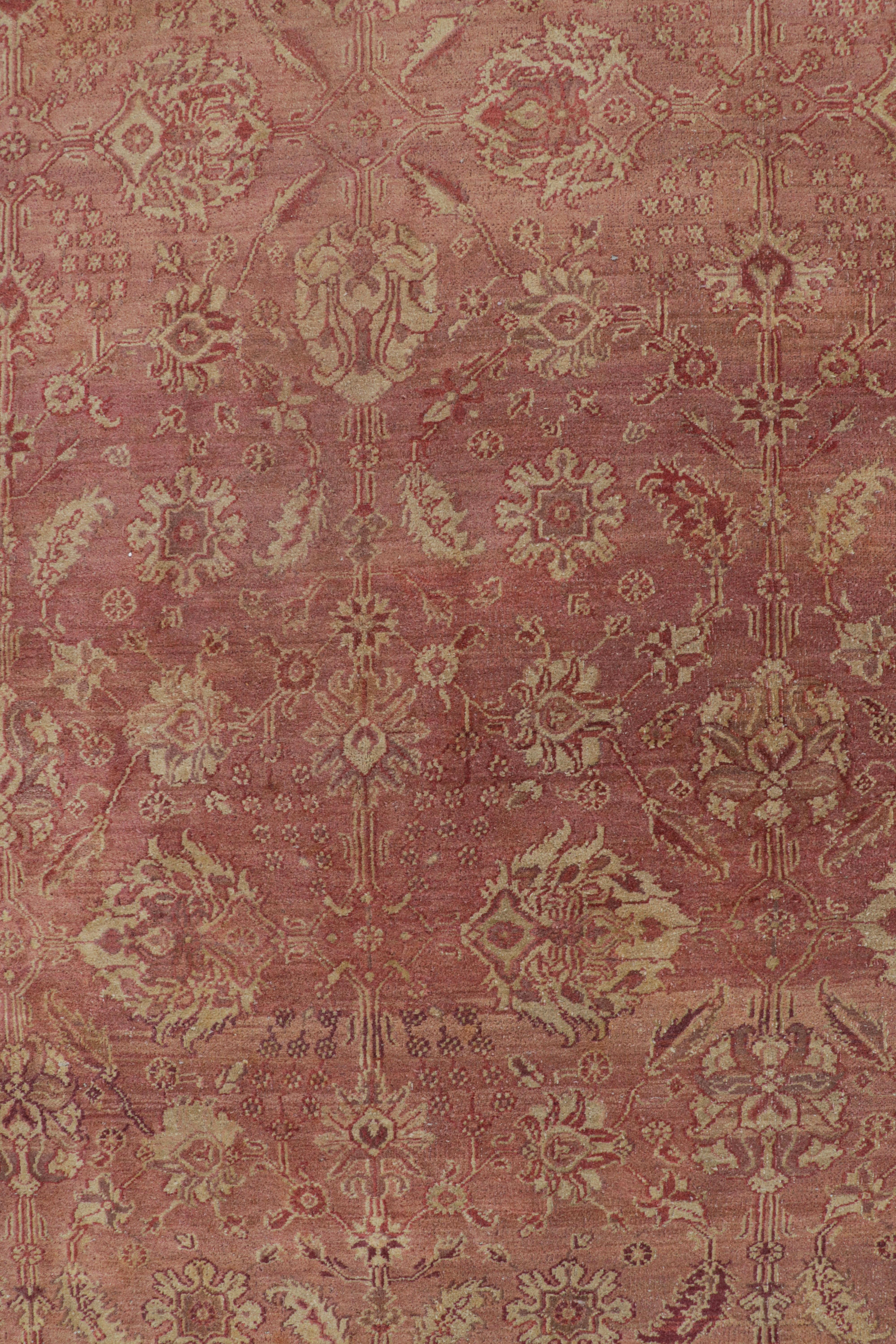 Wool Antique Agra Rug in Pink and Cream Floral Patterns For Sale