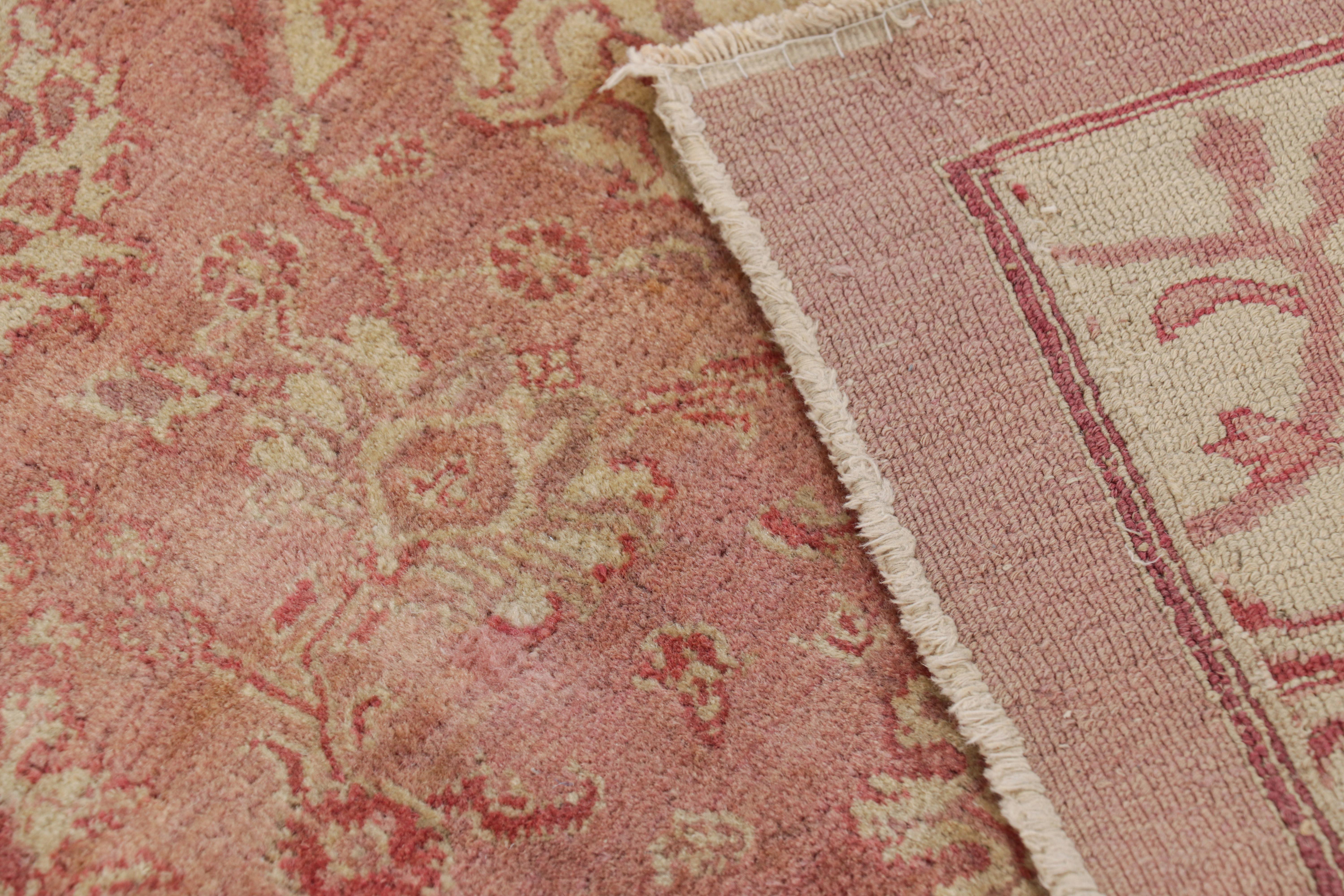 Antique Agra Rug in Pink and Cream Floral Patterns For Sale 1