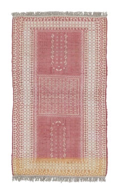 Antique Agra Rug in Pink, White and Gold with Geometric Patterns - Rug & Kilim