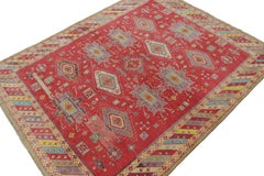 Antique Agra Rug in Red with Colorful Geometric Patterns, from Rug & Kilim