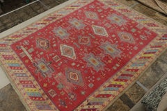 Antique Agra Rug in Red with Colorful Geometric Patterns, from Rug & Kilim