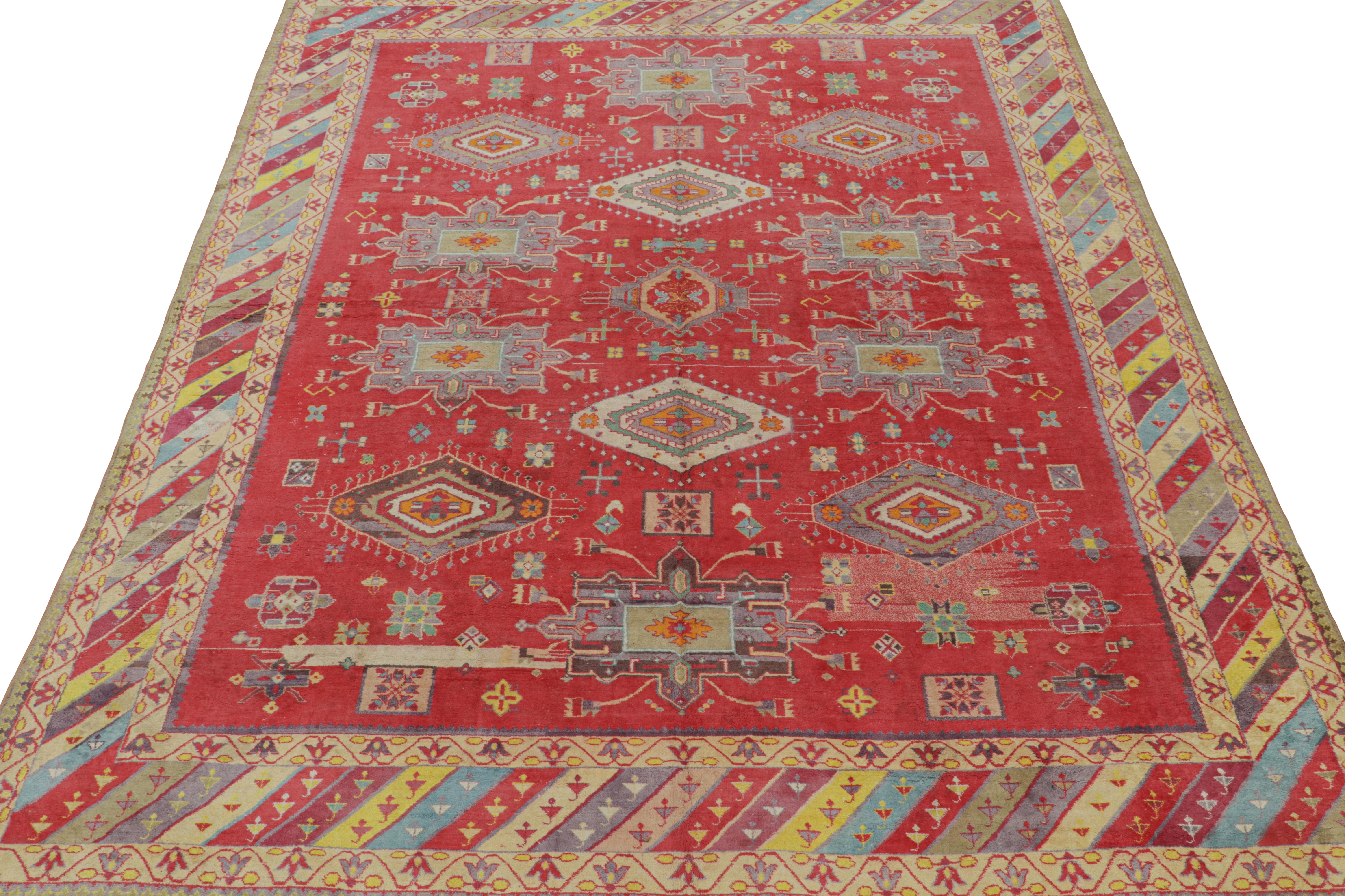 Indian Antique Agra Rug in Red with Colorful Geometric Patterns, from Rug & Kilim For Sale