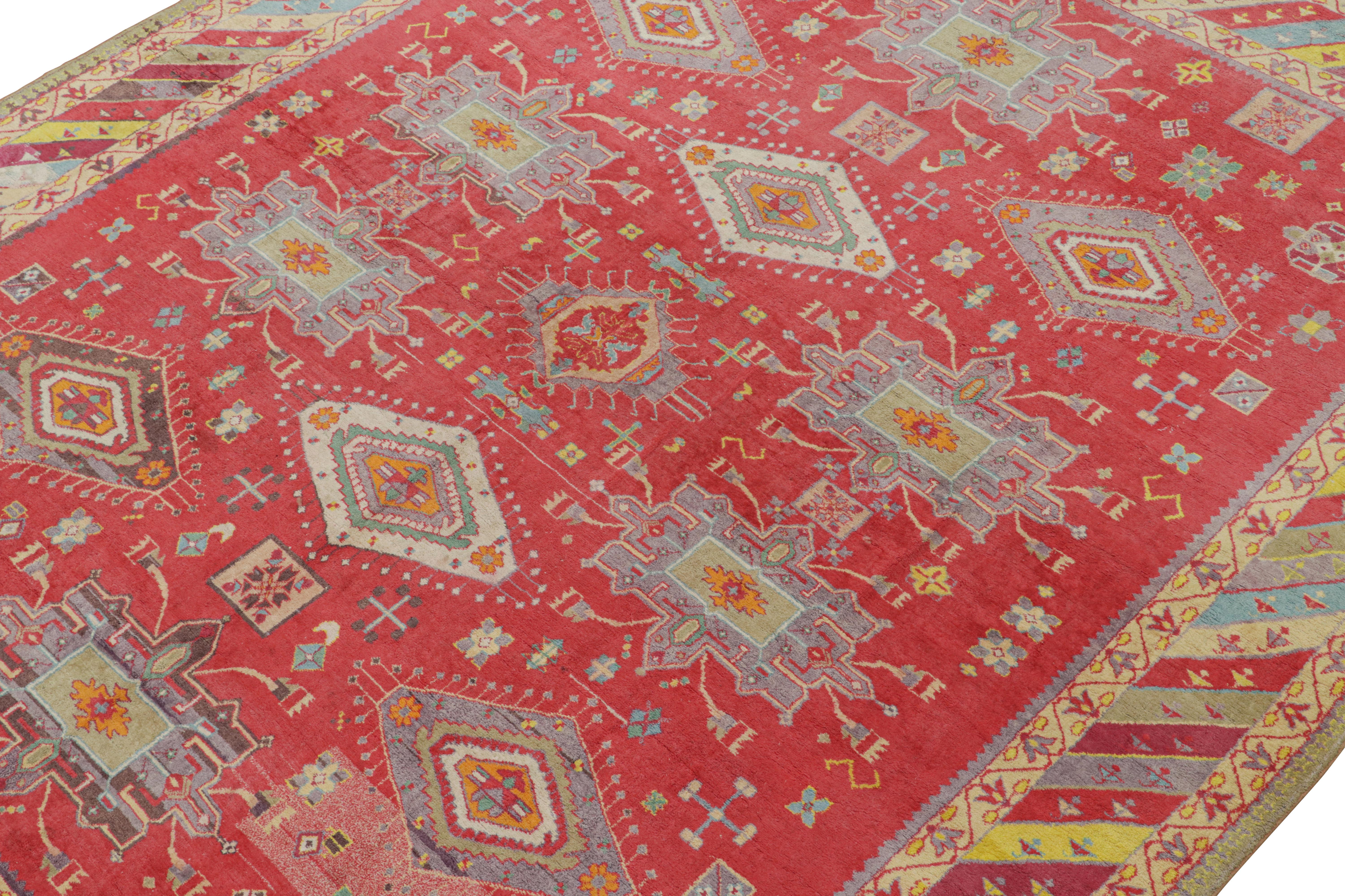 Hand-Knotted Antique Agra Rug in Red with Colorful Geometric Patterns, from Rug & Kilim For Sale