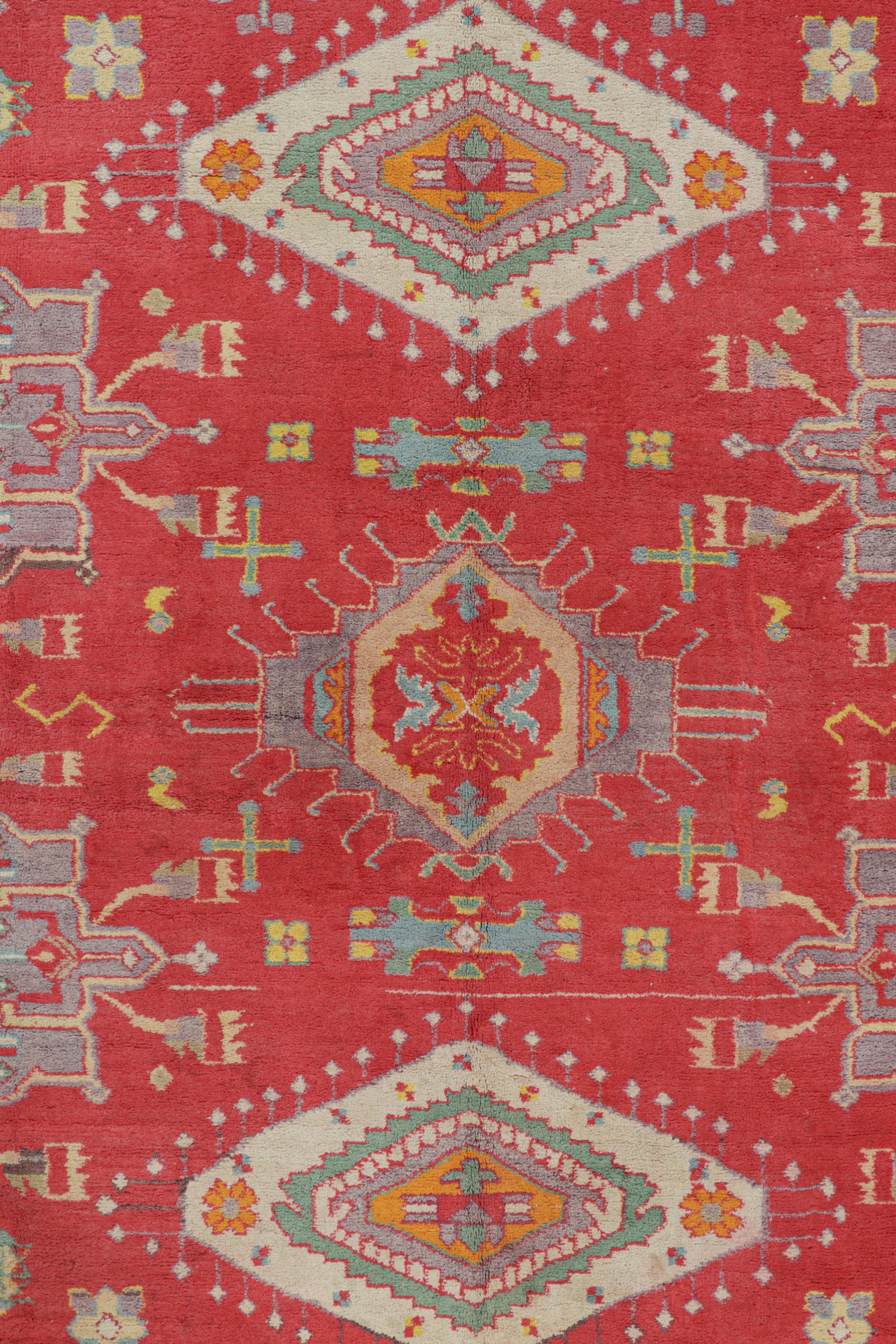 Early 20th Century Antique Agra Rug in Red with Colorful Geometric Patterns, from Rug & Kilim For Sale