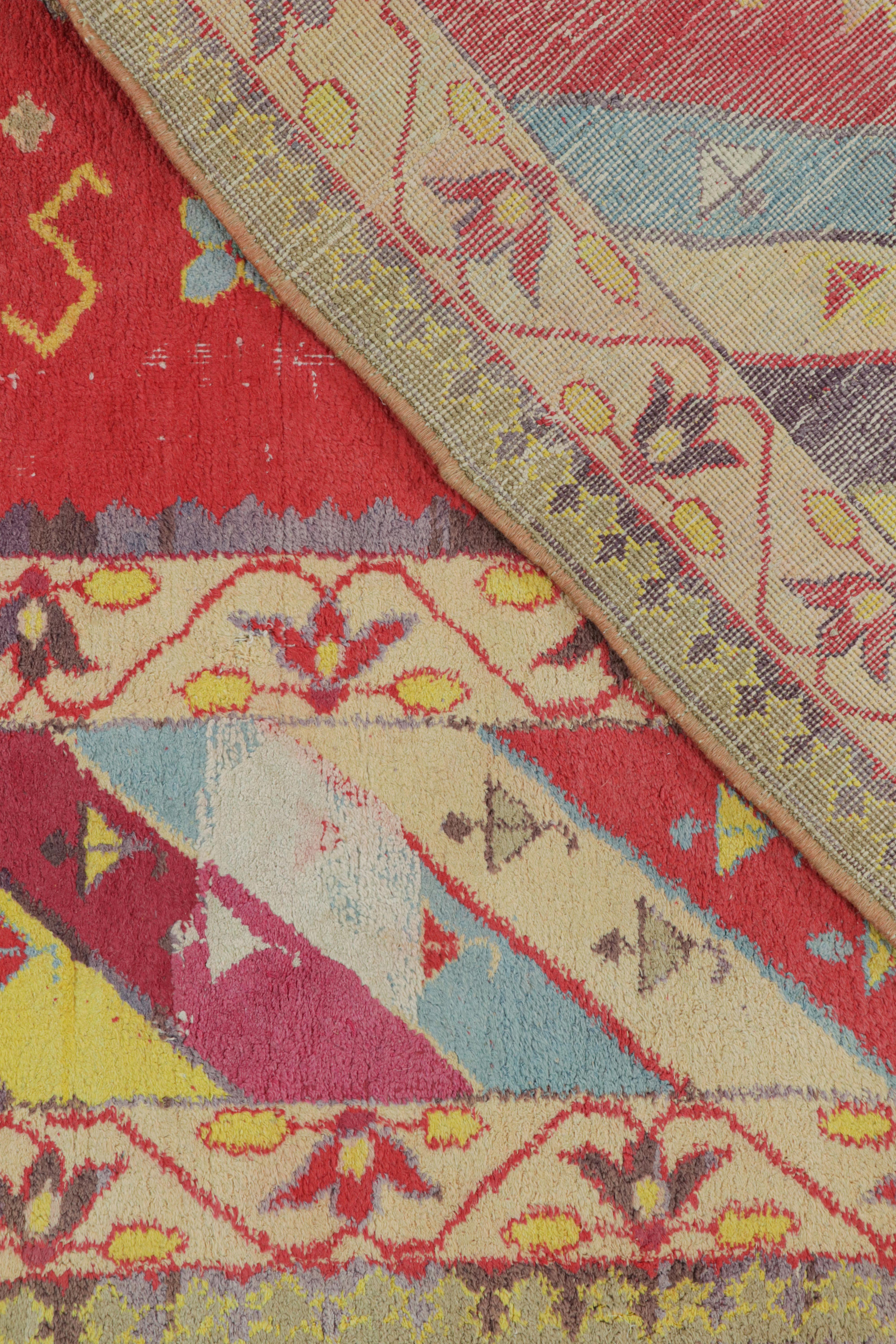 Cotton Antique Agra Rug in Red with Colorful Geometric Patterns, from Rug & Kilim For Sale