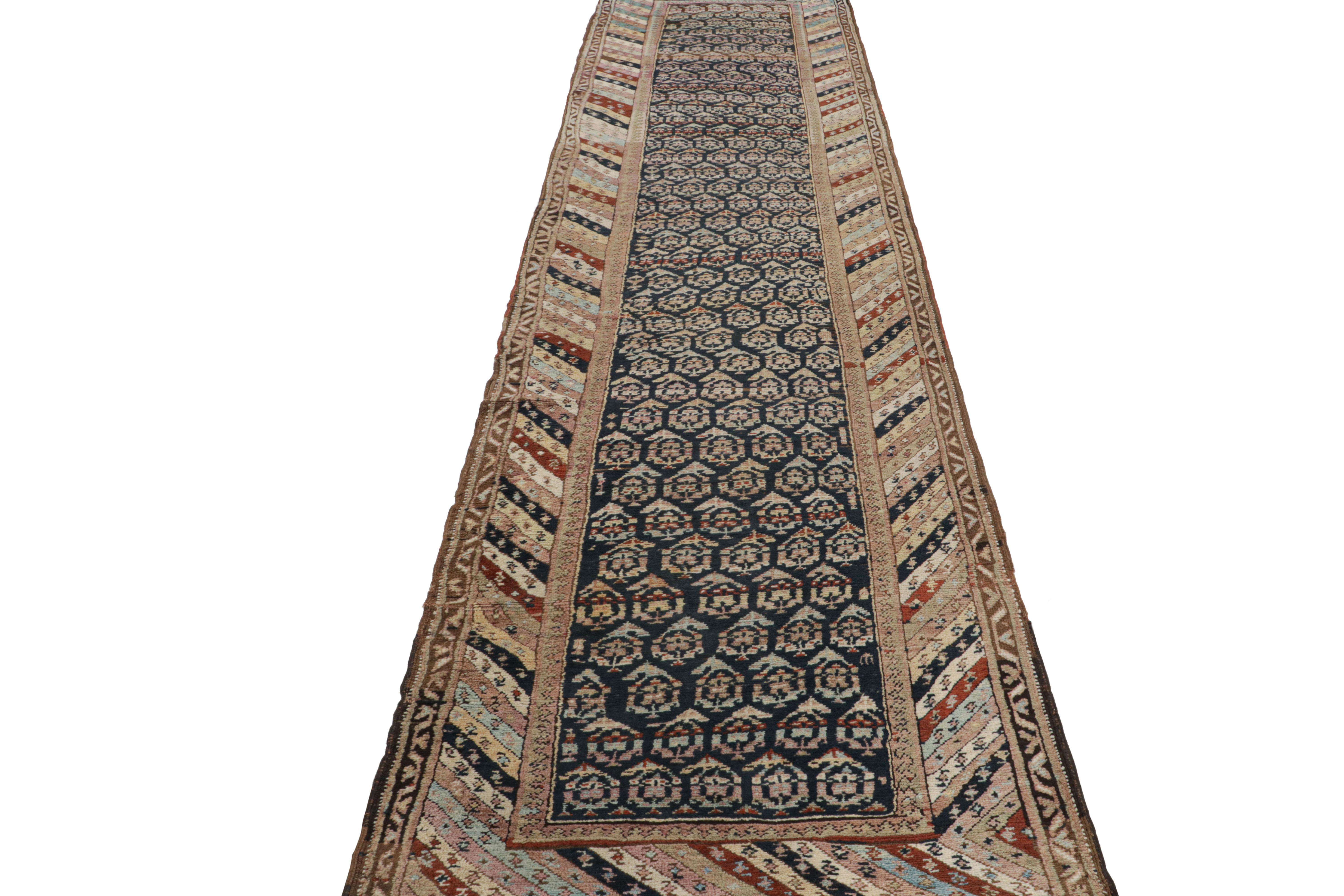 Tribal Antique Agra Runner Gold Brown Geometric Fragment Rug by Rug & Kilim For Sale