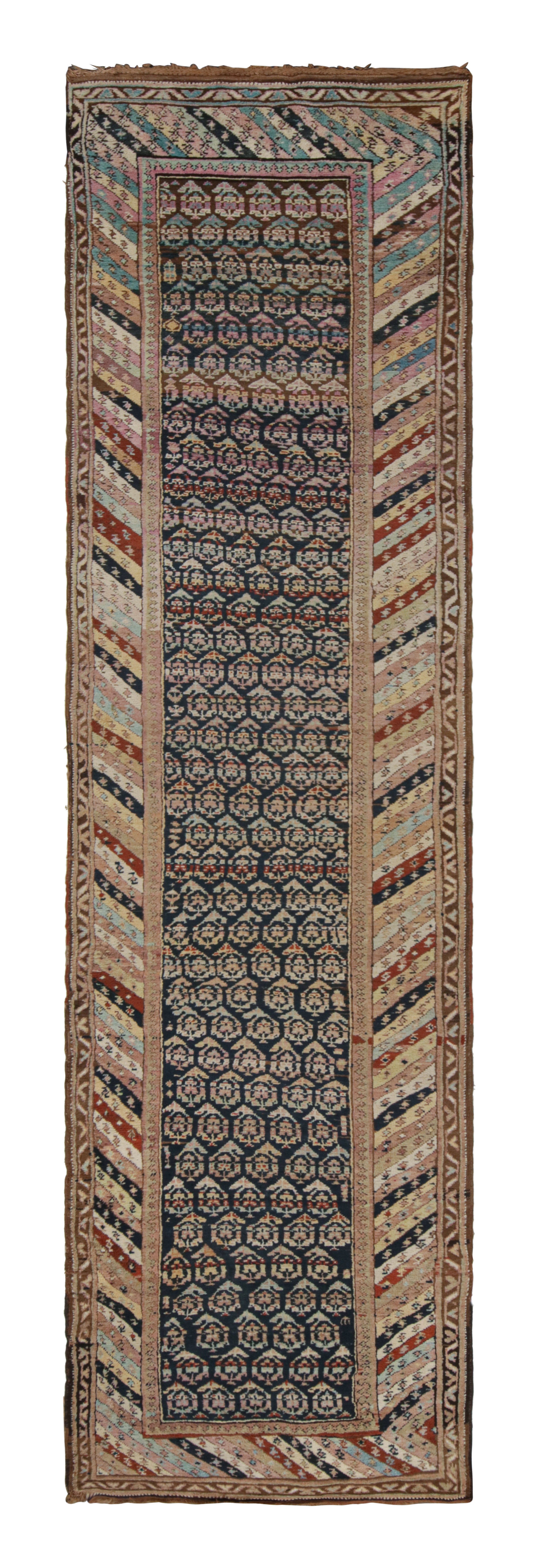 Antique Agra Runner Gold Brown Geometric Fragment Rug by Rug & Kilim For Sale