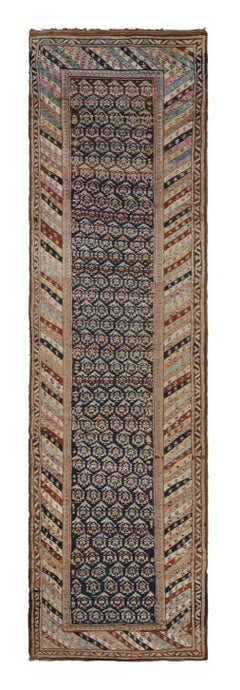 Antiker antiker Agra-Läufer Goldbraun Geometrischer Fragment-Teppich von Teppich & Kelim