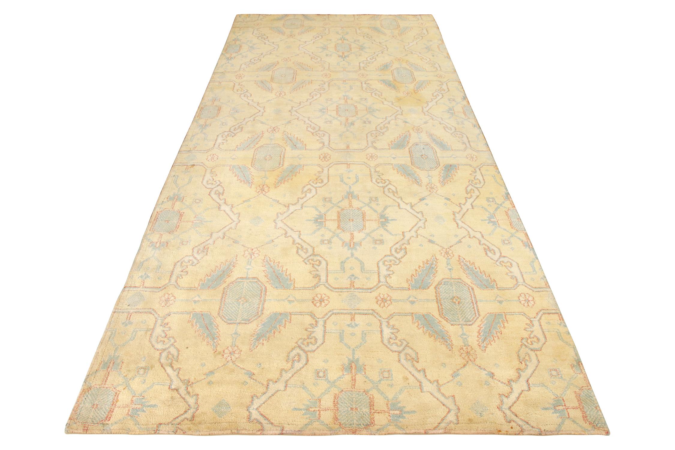 A 6 x 12 fragment runner hailing from an antique Agra rug, handmade in cotton originating from India, circa 1920-1930. Among the finest cotton Agras our principal Josh has seen, both in scale and phenomenal gold-yellow and blue colorway. The play of