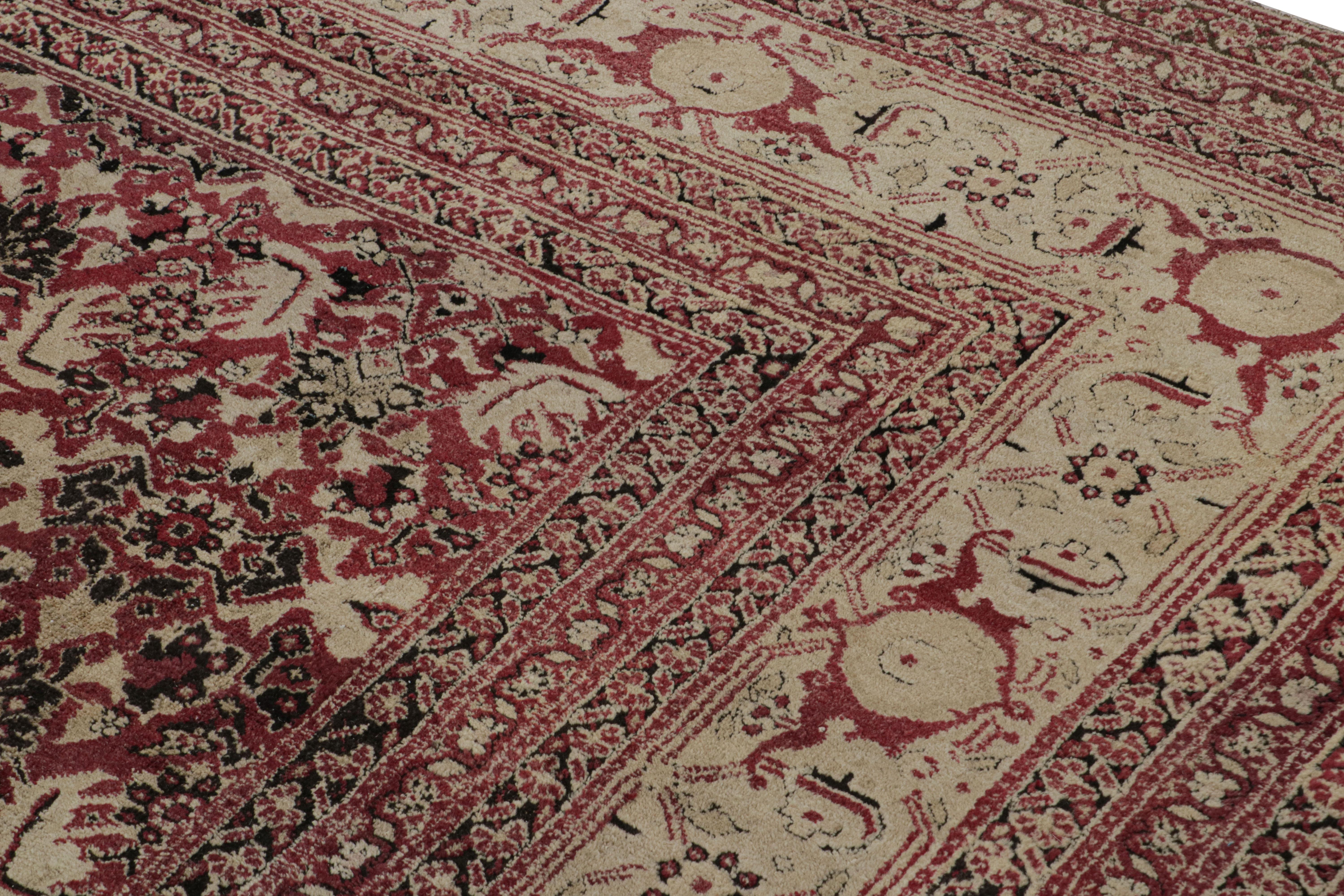 Hand-Knotted Antique Agra Square Rug in Burgundy with Floral Patterns, from Rug & Kilim For Sale