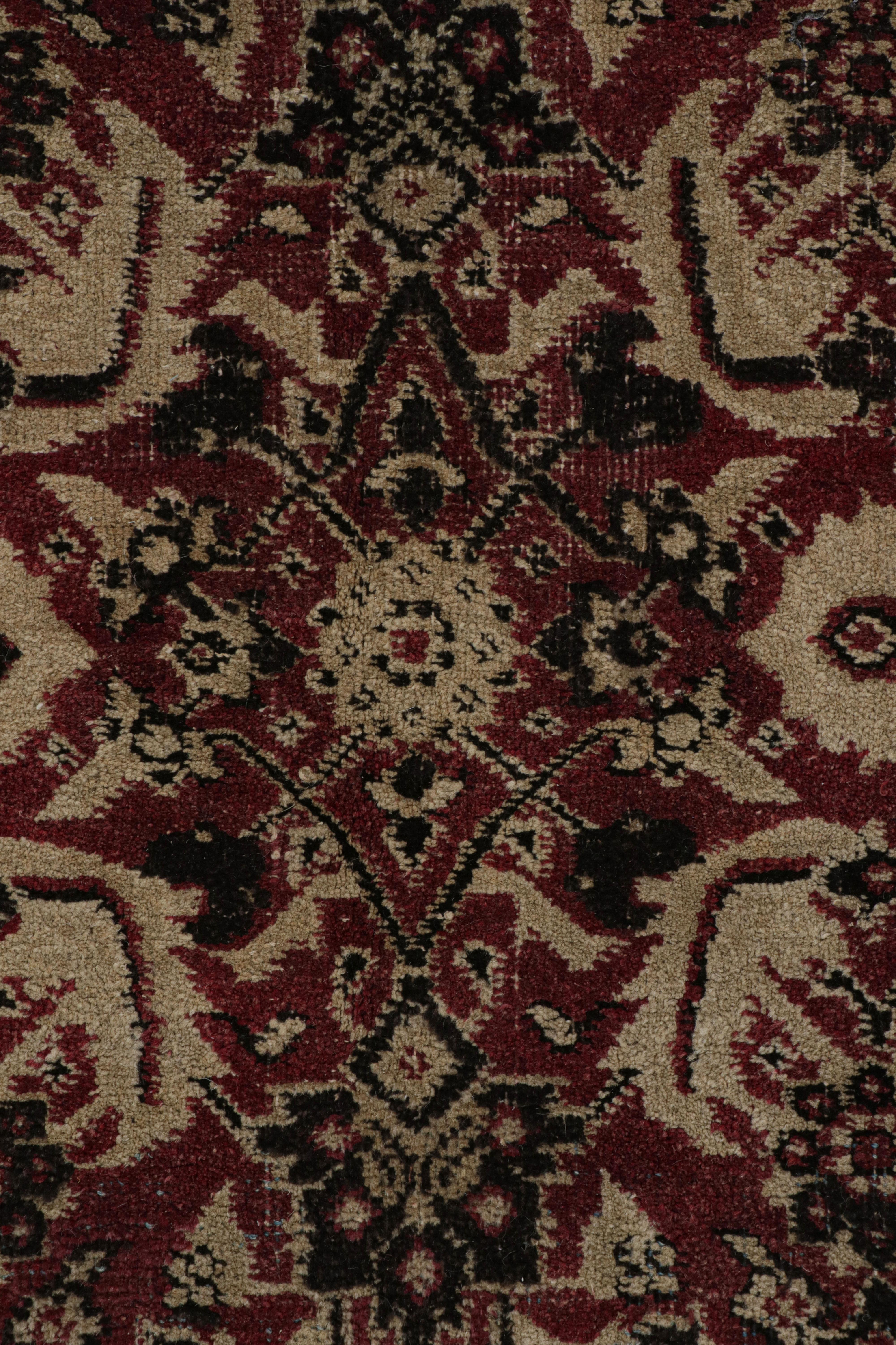 Early 20th Century Antique Agra Square Rug in Burgundy with Floral Patterns, from Rug & Kilim For Sale
