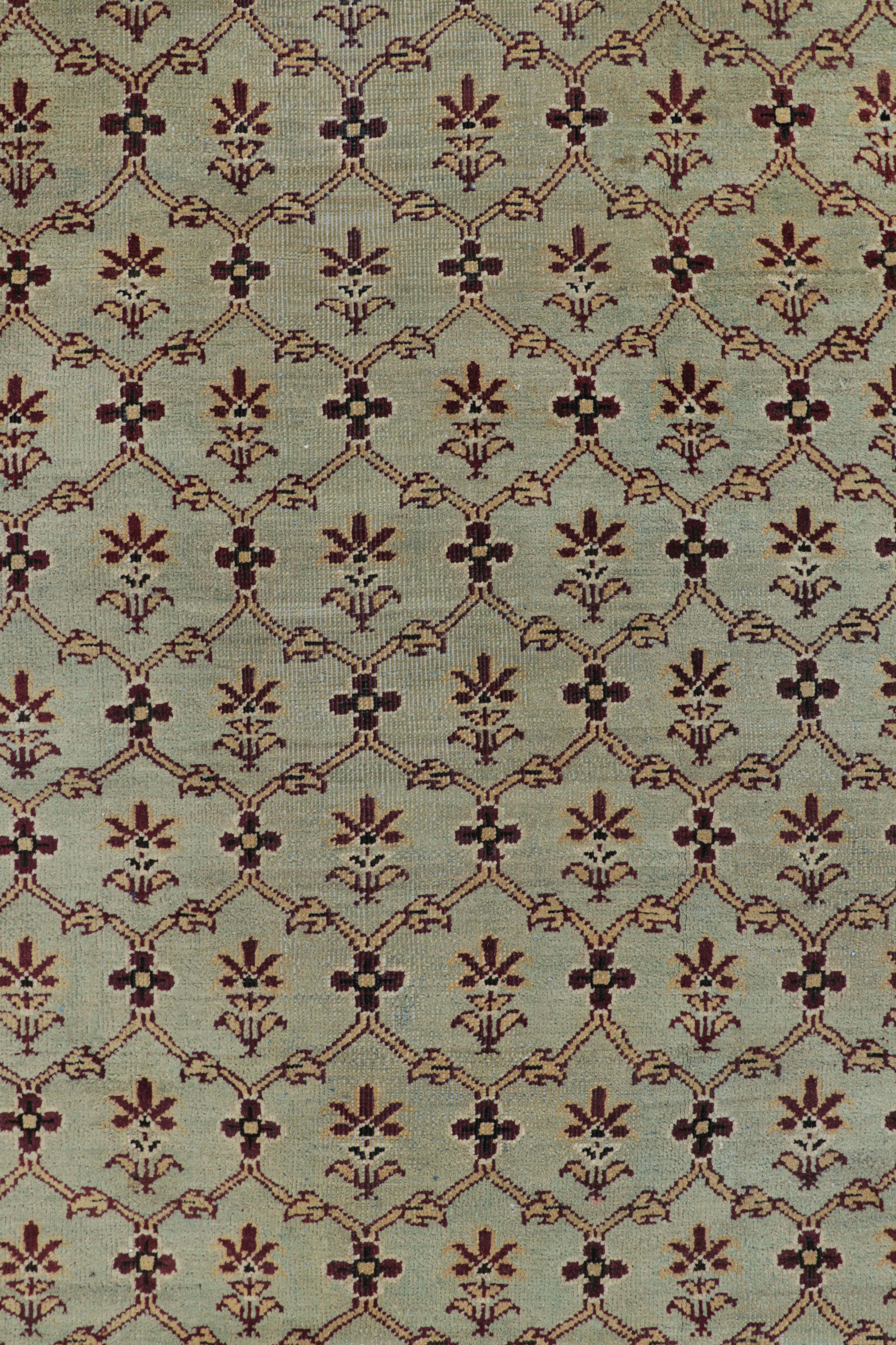 Indiano Tappeto antico Agra quadrato in blu e verde con motivi floreali  Rug & Kilim in vendita
