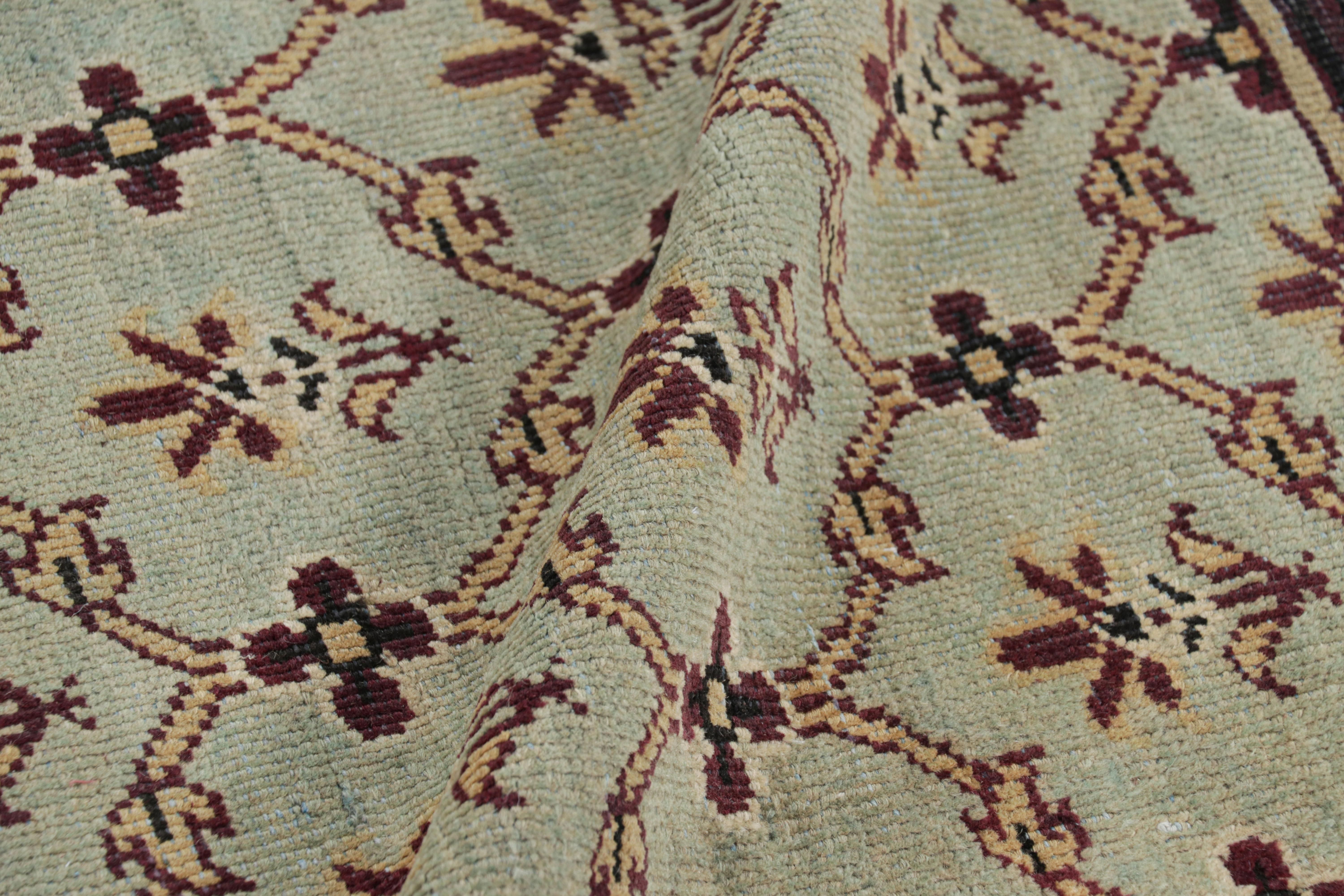 Lana Tappeto antico Agra quadrato in blu e verde con motivi floreali  Rug & Kilim in vendita