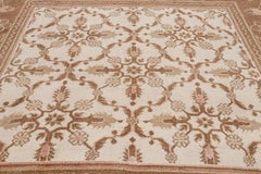 Antique Agra Square Rug in White with Brown and Pink Florals, from Rug & Kilim