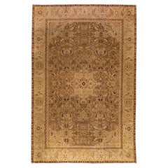 Tapis en laine ancien Agra Tan à motif de médaillon fait à la main