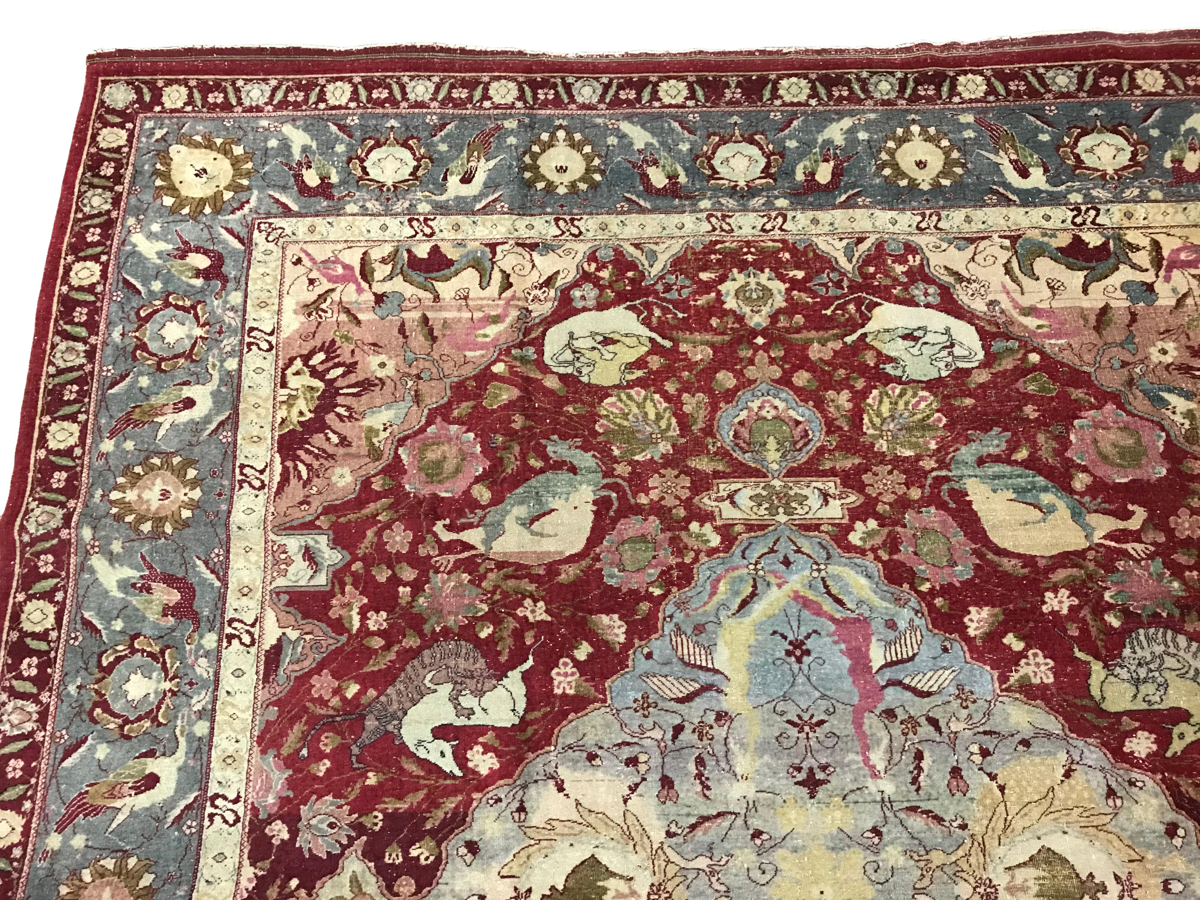 Antike Agra mit Tiermuster, um 1900 (Handgeknüpft) im Angebot