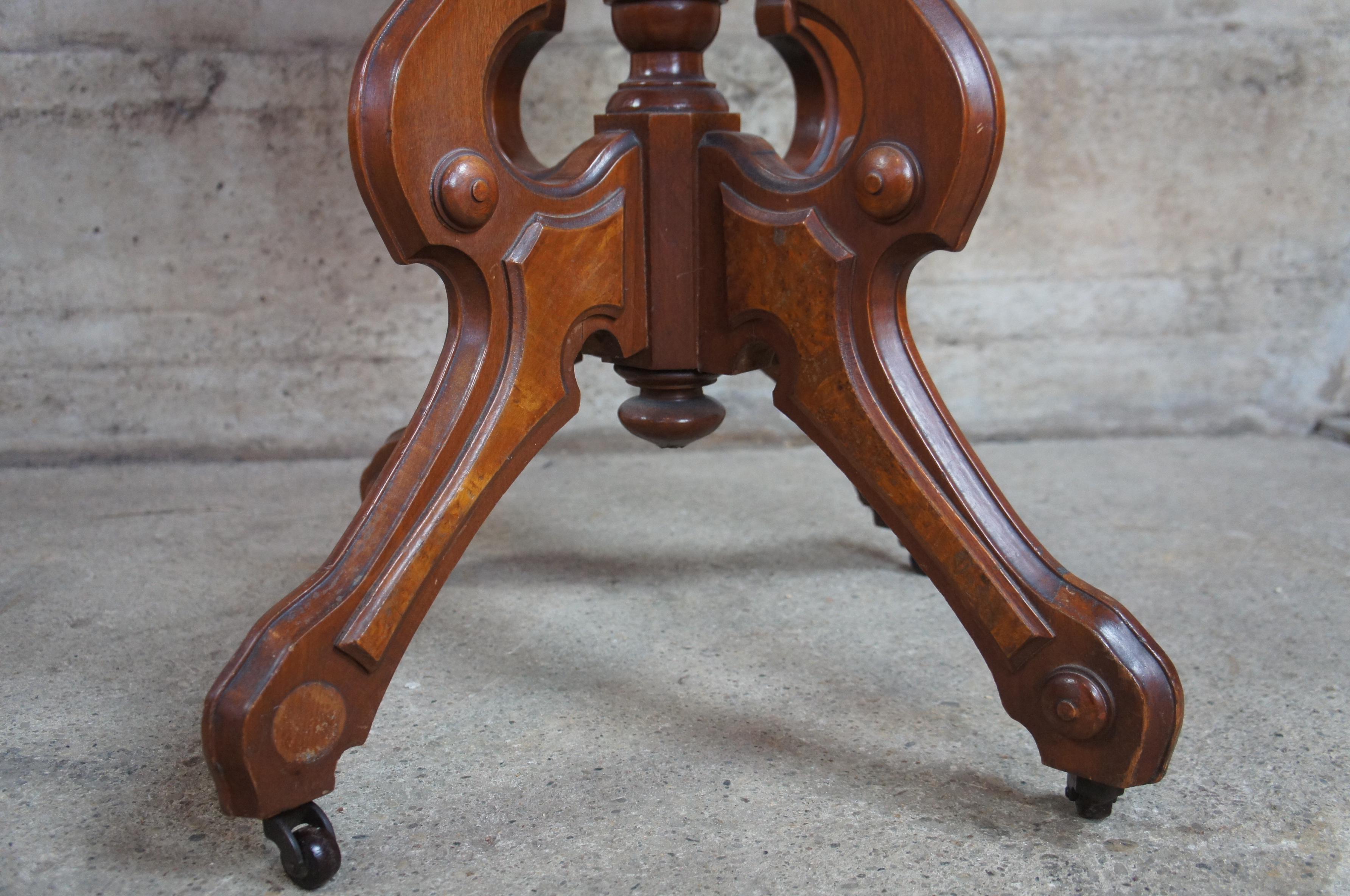 Antique A.H. Heilman Eastlake Victorian Walnut Burl Marble Top Parlor Side Table 7