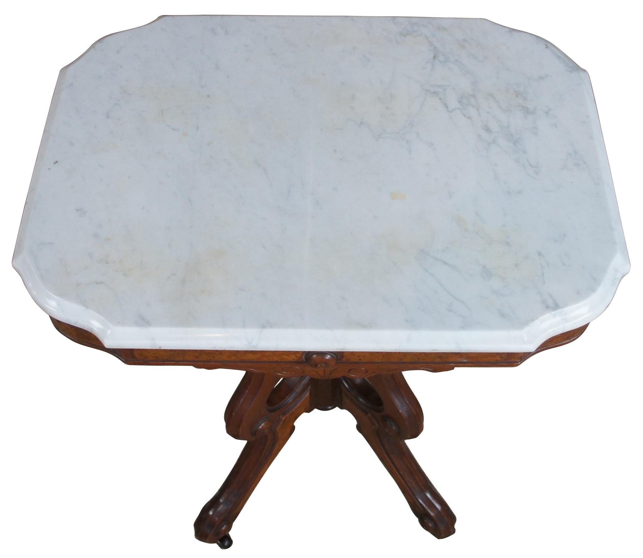 Antique A.H. Heilman Eastlake Victorian Walnut Burl Marble Top Parlor Side Table In Good Condition In Dayton, OH