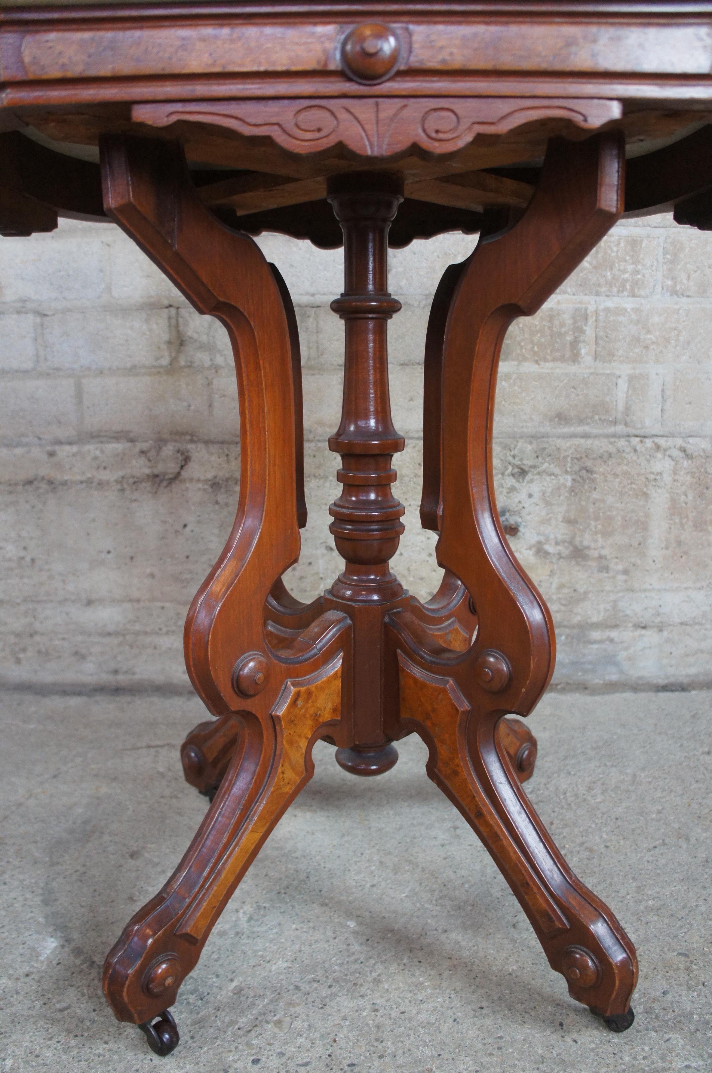 Antique A.H. Heilman Eastlake Victorian Walnut Burl Marble Top Parlor Side Table 1
