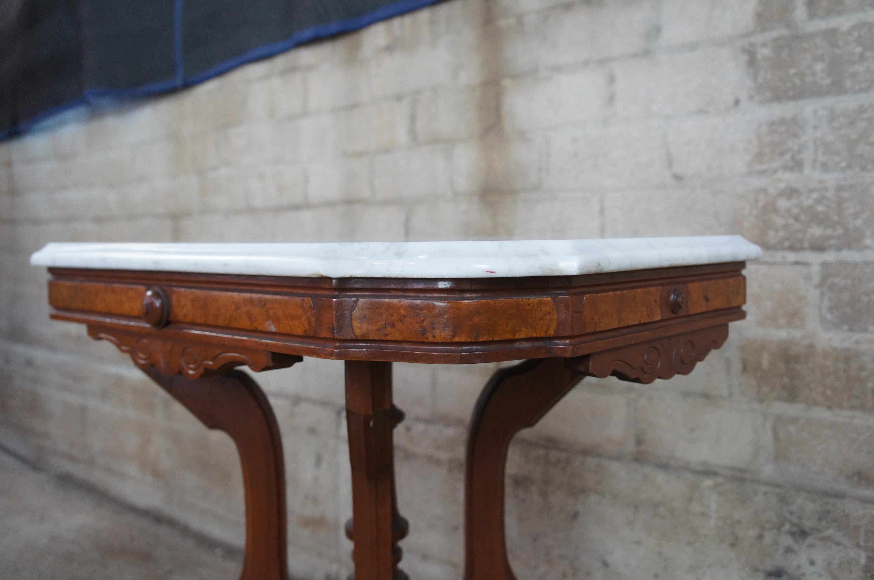 Antique A.H. Heilman Eastlake Victorian Walnut Burl Marble Top Parlor Side Table 2