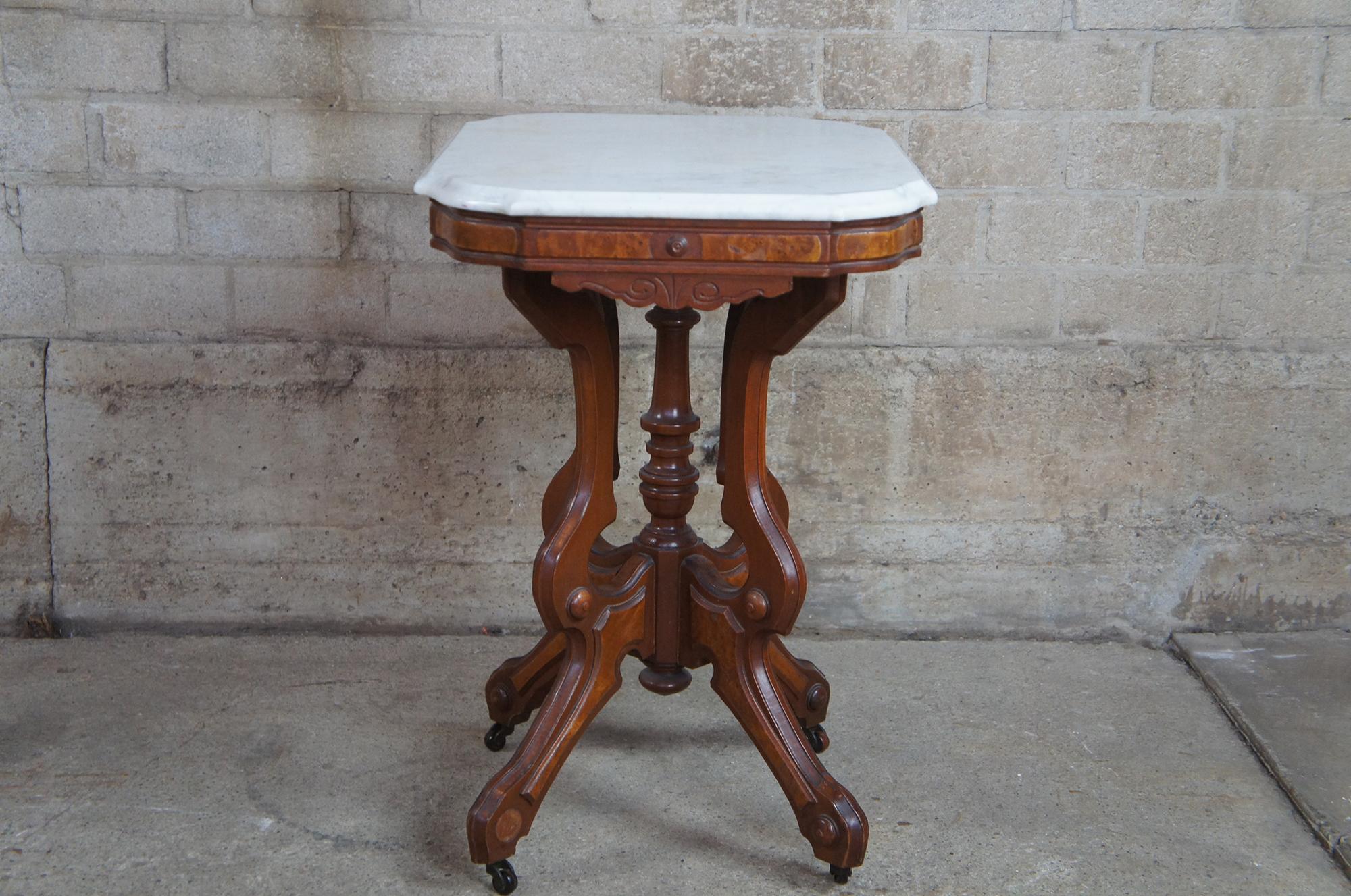 Antique A.H. Heilman Eastlake Victorian Walnut Burl Marble Top Parlor Side Table 5